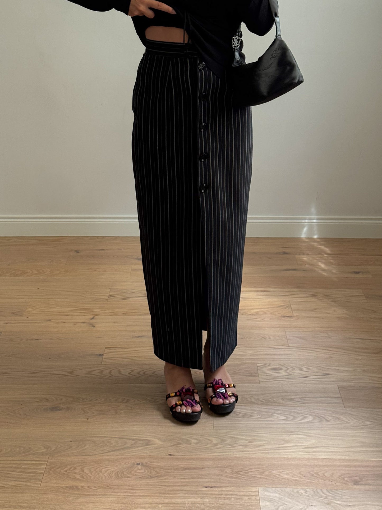 Pinstriped black skirt
