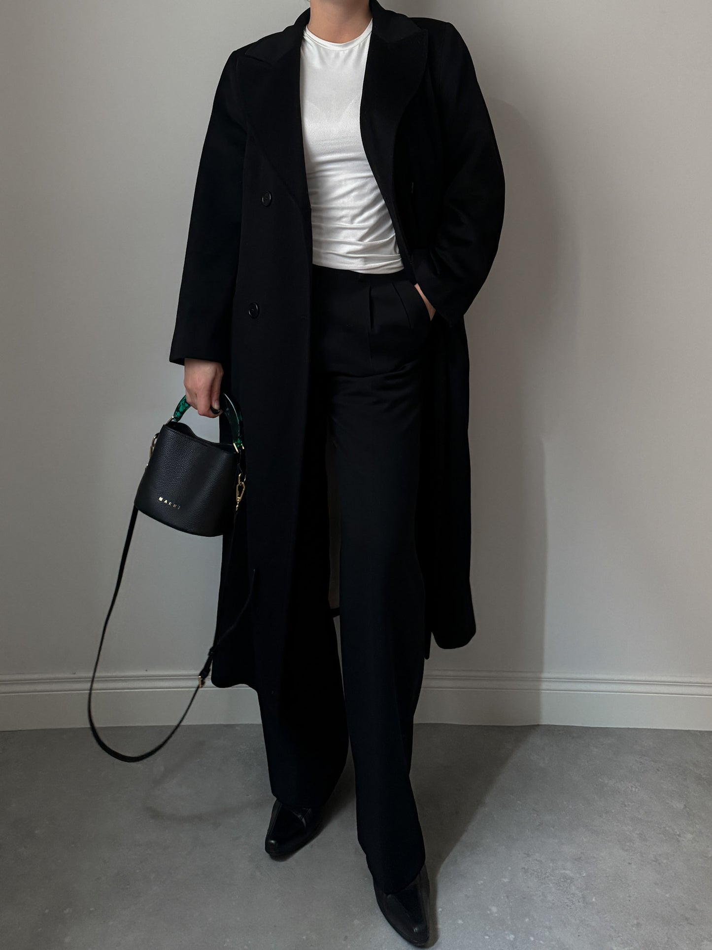 Pure wool black long coat
