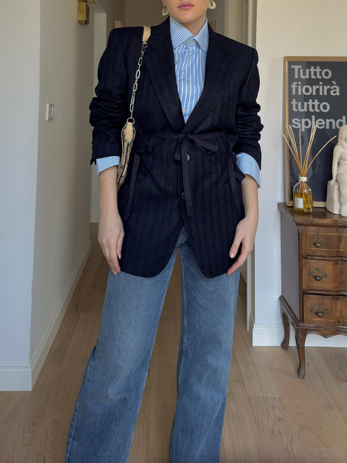 Brando pinstriped blue wool