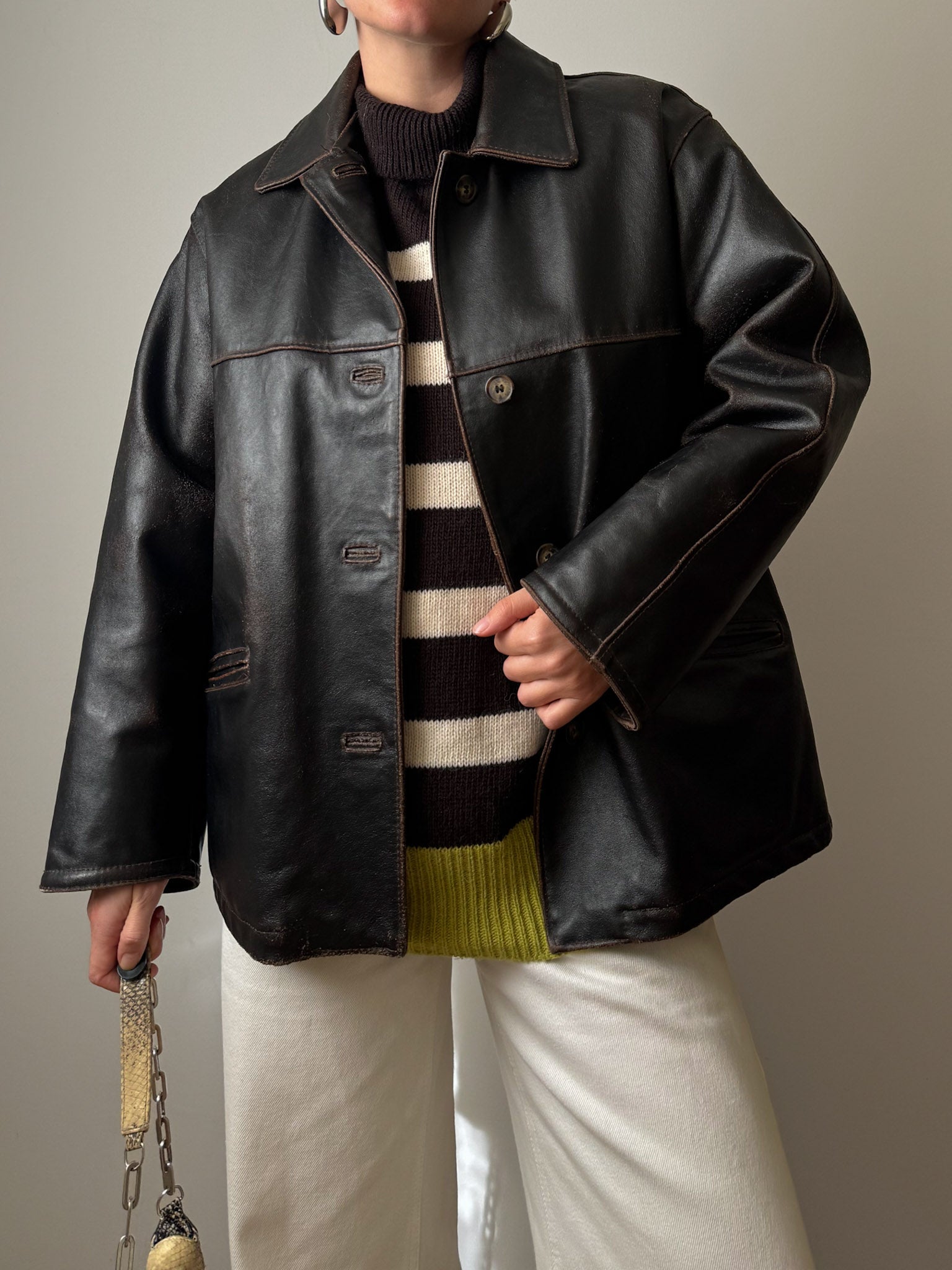 Real leather distressed jacket
