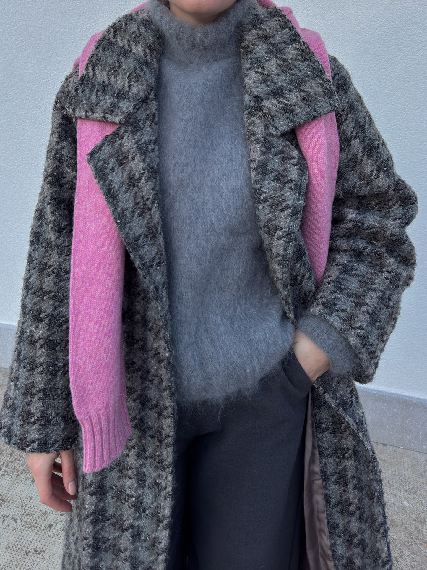Pure wool check grey coat