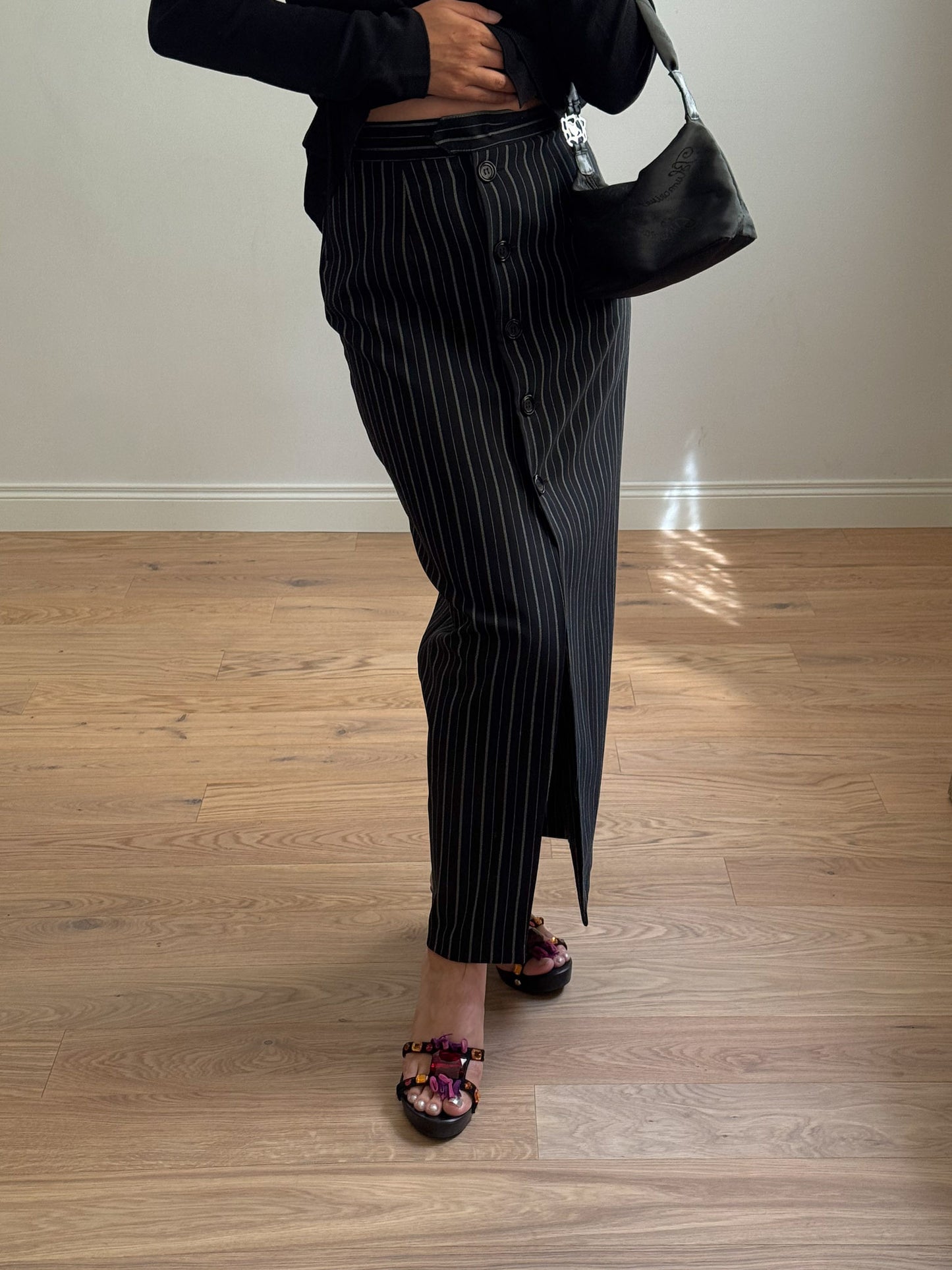 Pinstriped black skirt