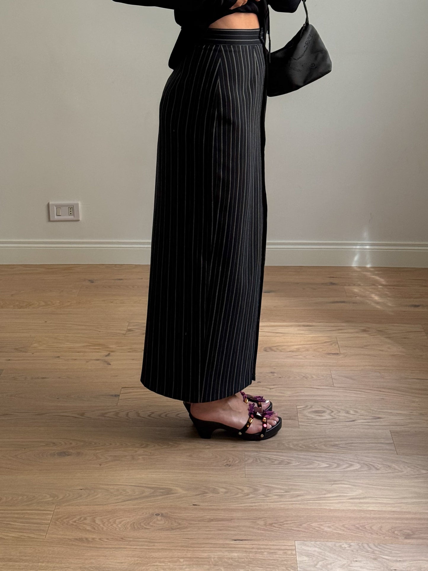 Pinstriped black skirt