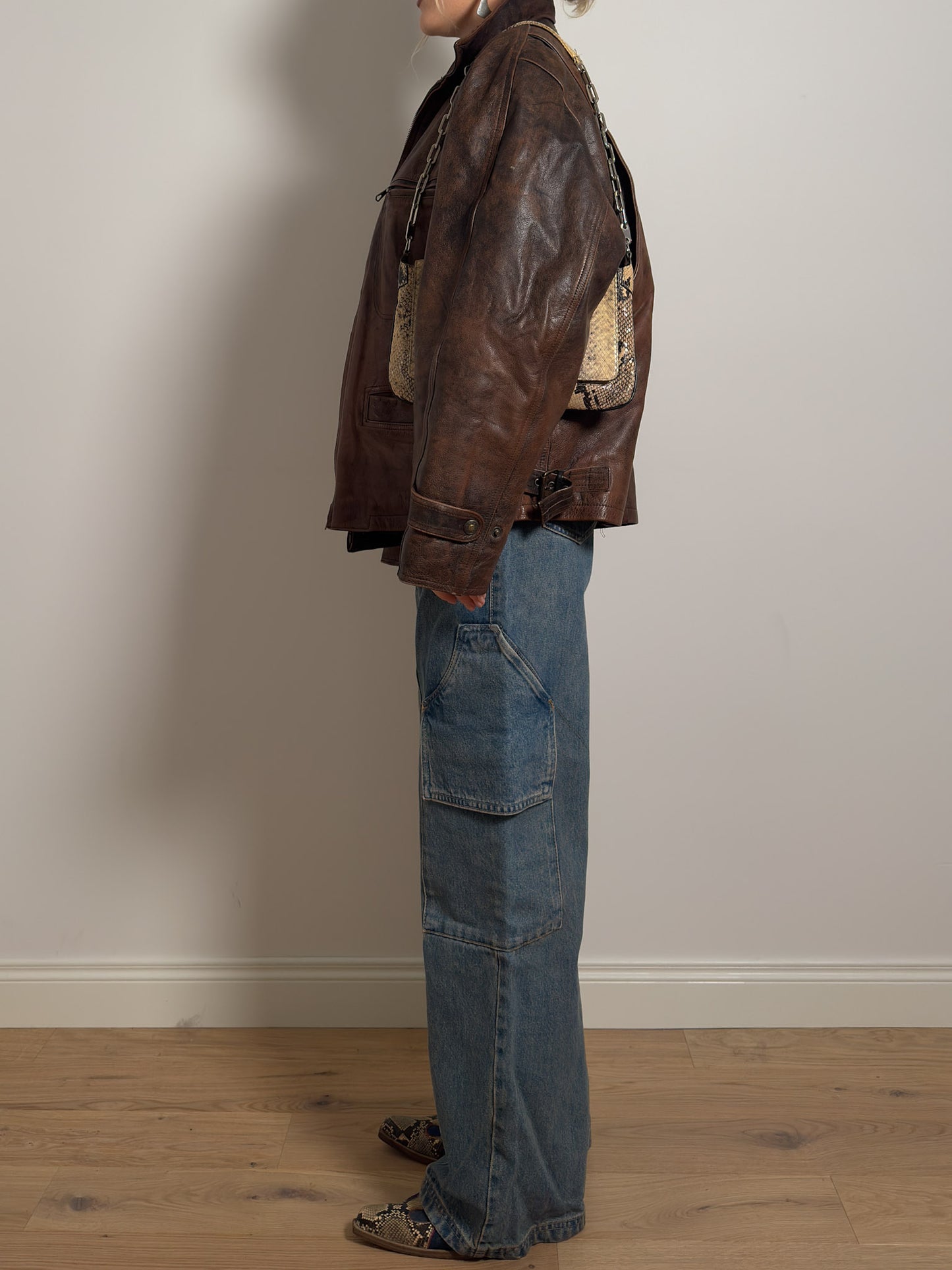Real leather distressed jacket