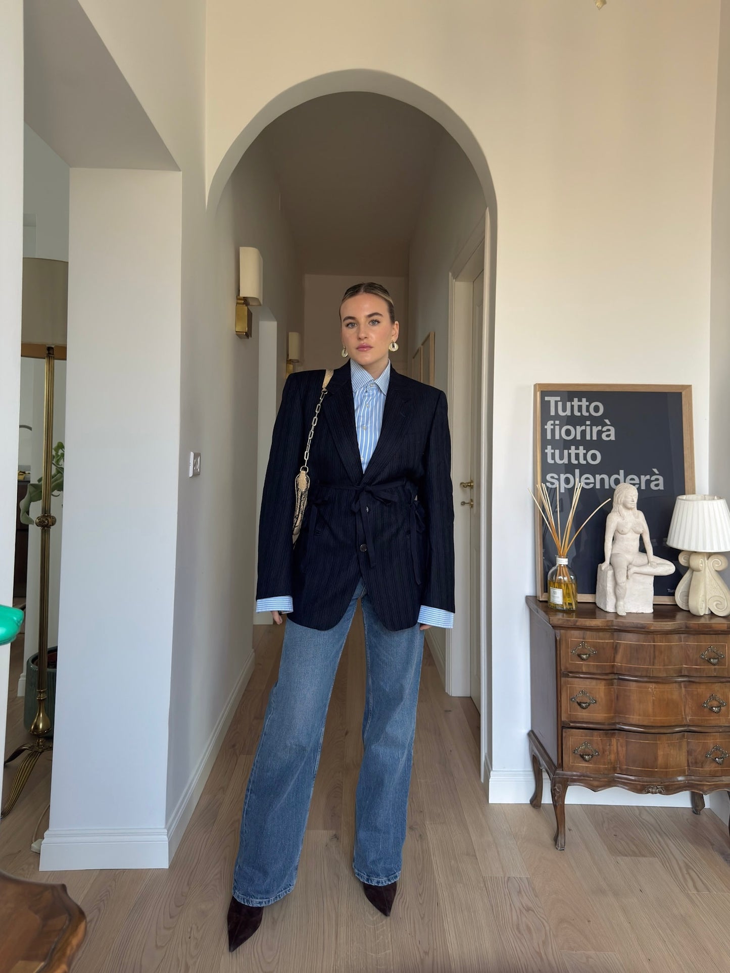 Brando pinstriped blue wool
