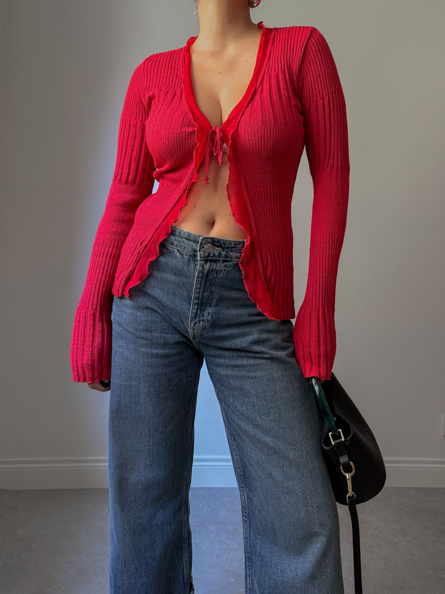 Viscose and cotton red cardigan