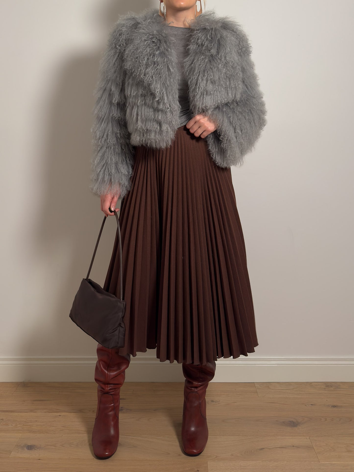 Pure virgin wool rust pleated skirt