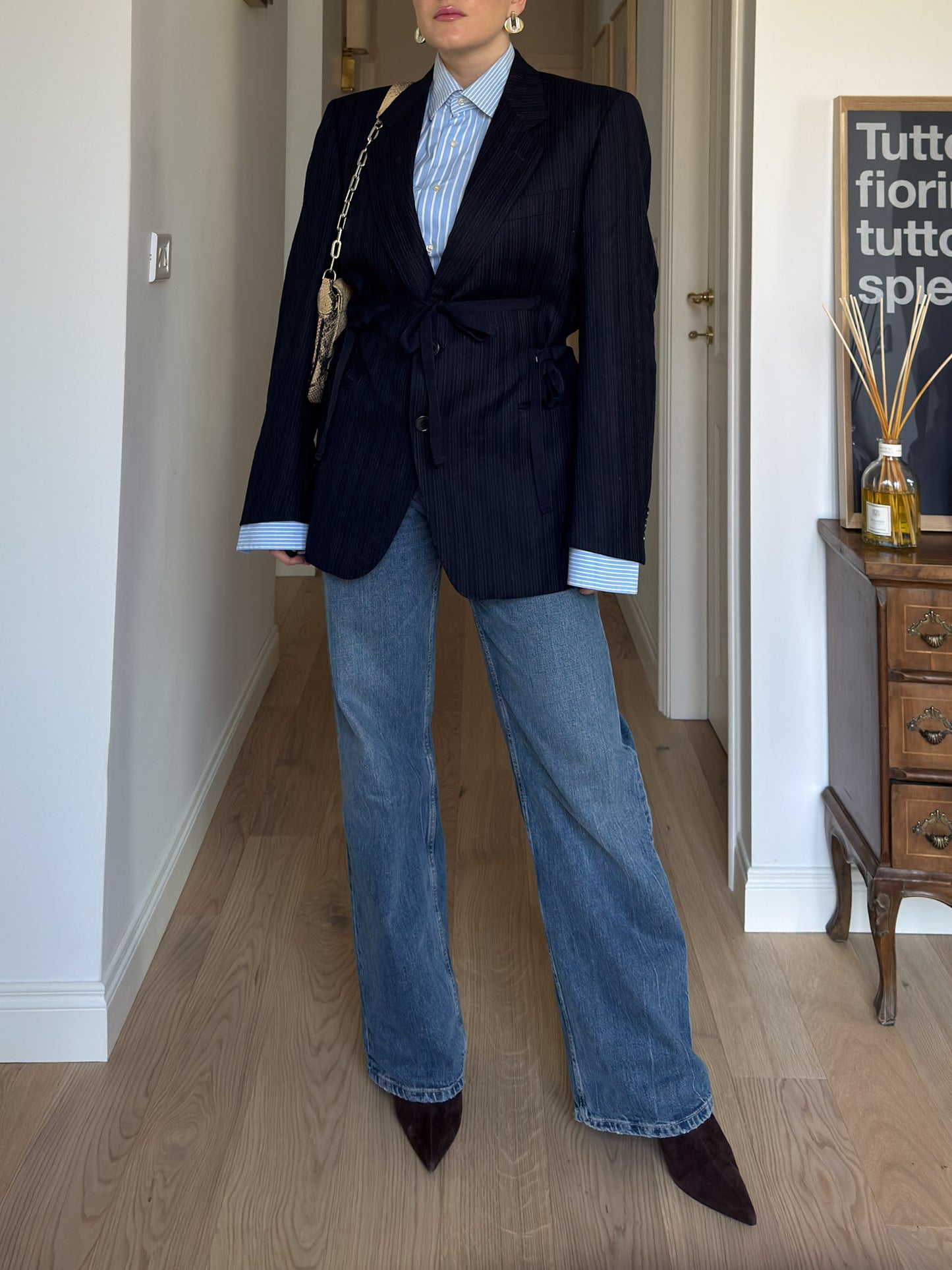 Brando pinstriped blue wool