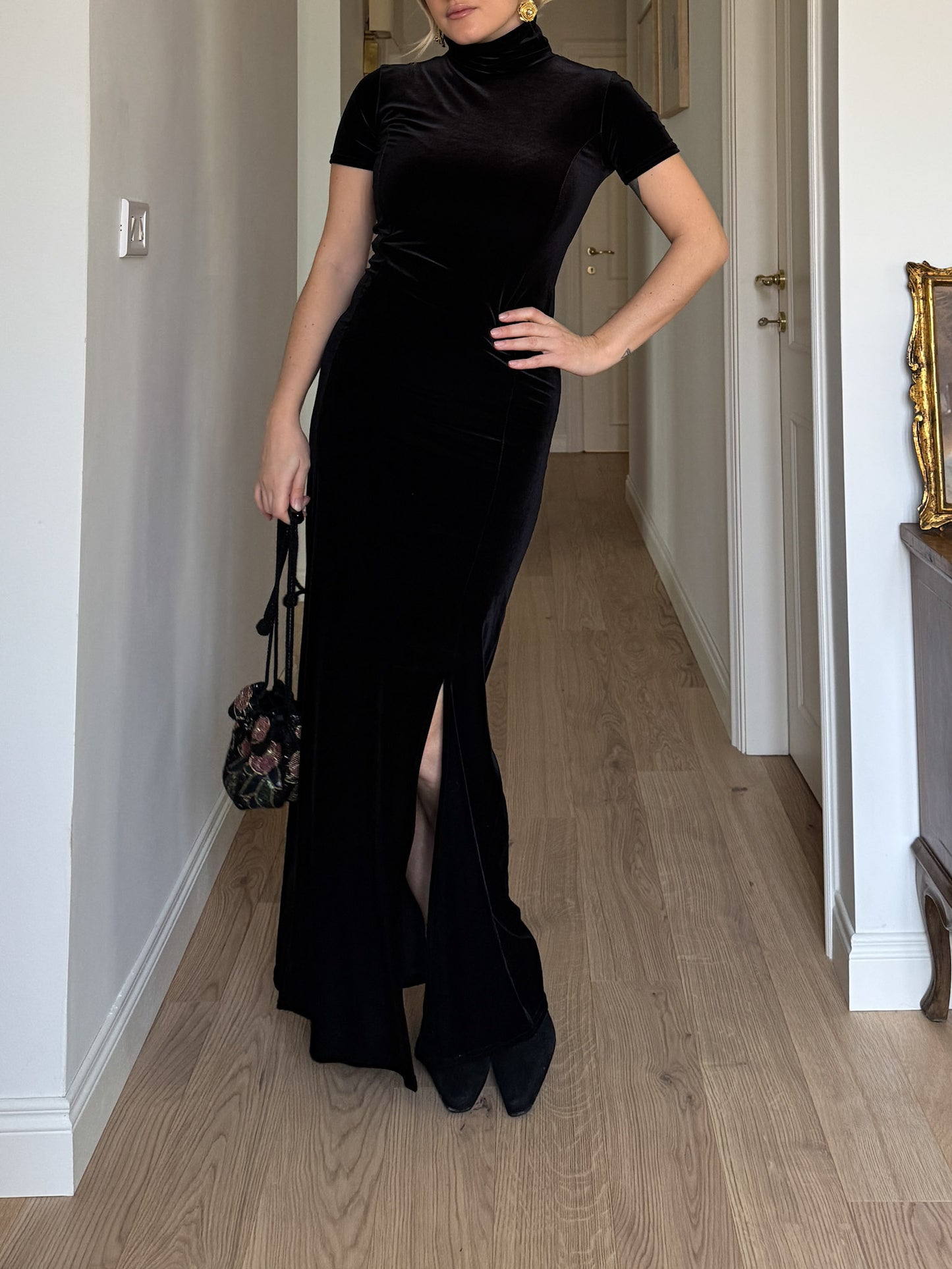 Pure velvet black long dress