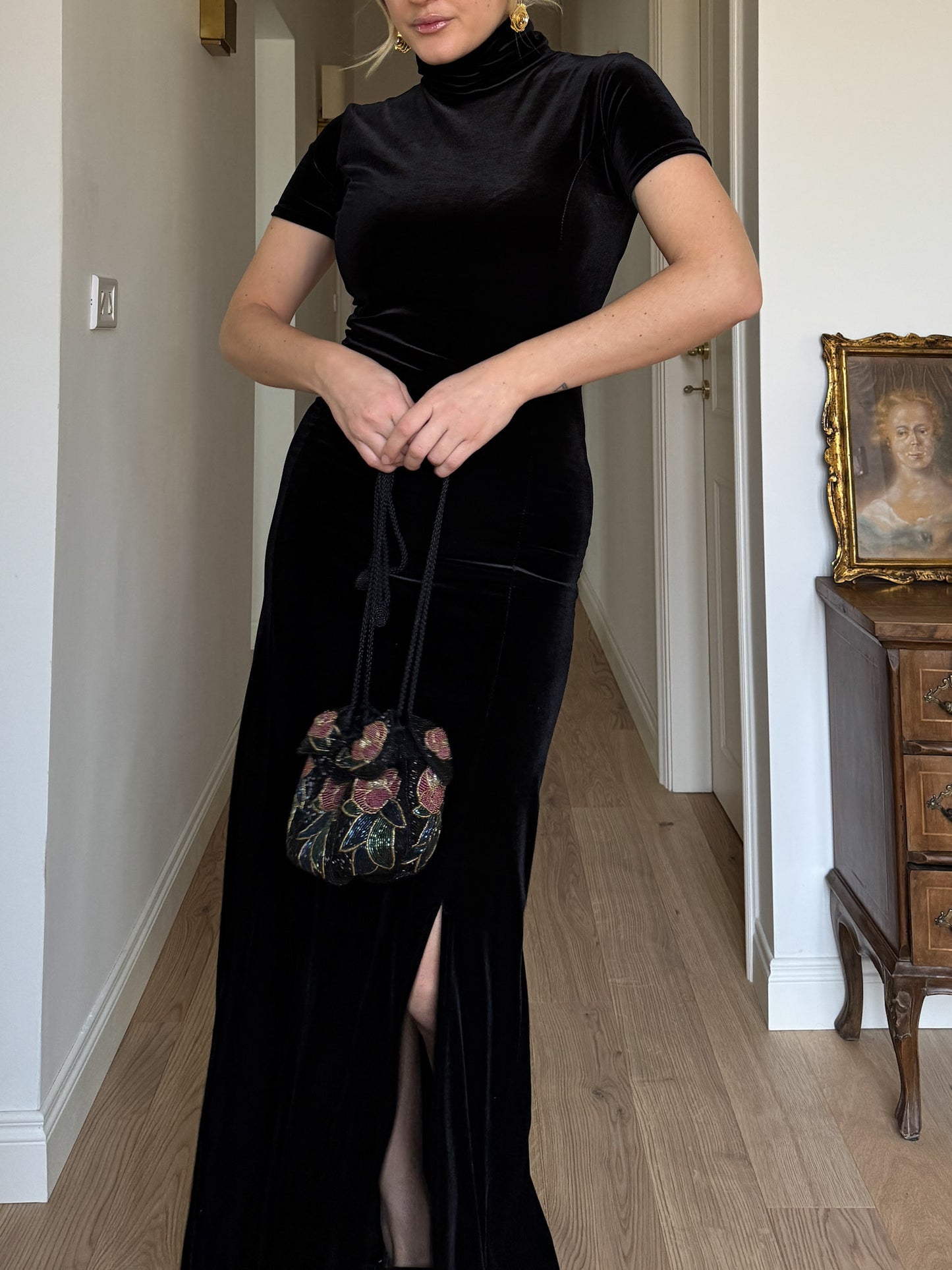 Pure velvet black long dress