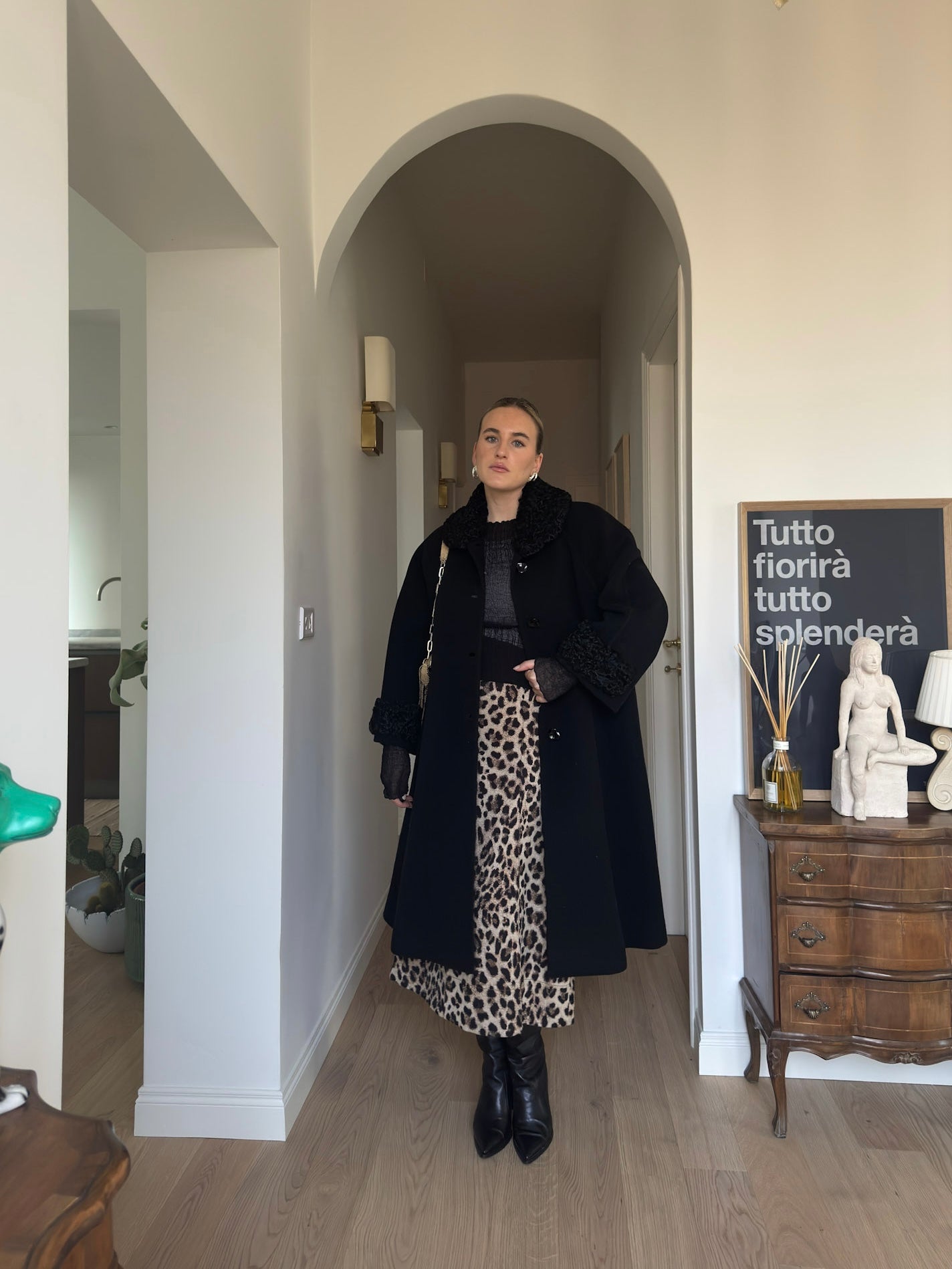 Pure wool and fur black coat