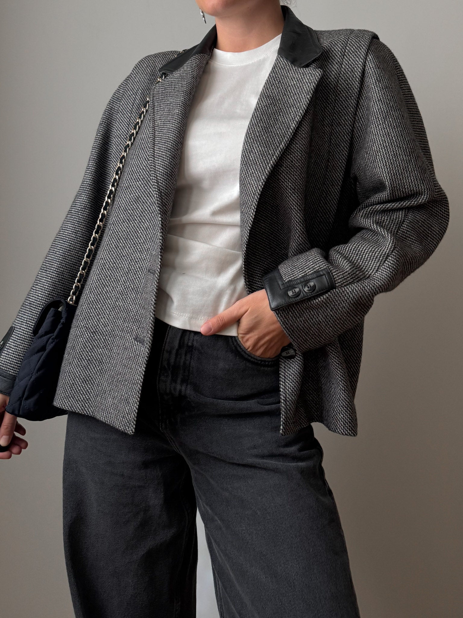 Wool and leather herringbone jacket