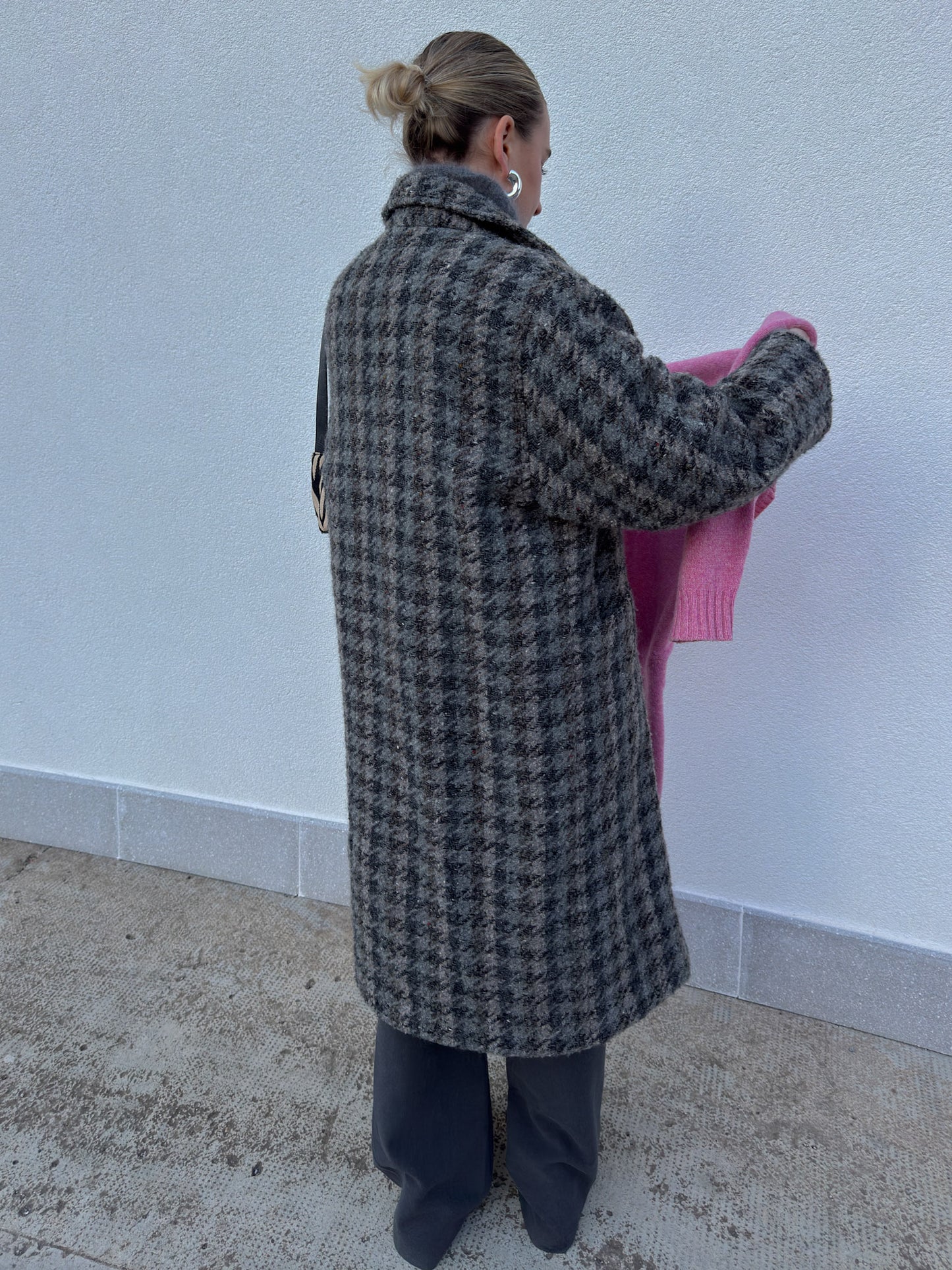 Pure wool check grey coat