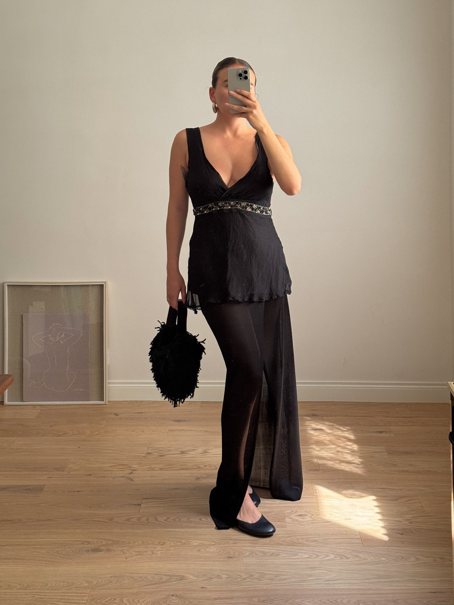 Pure silk black top