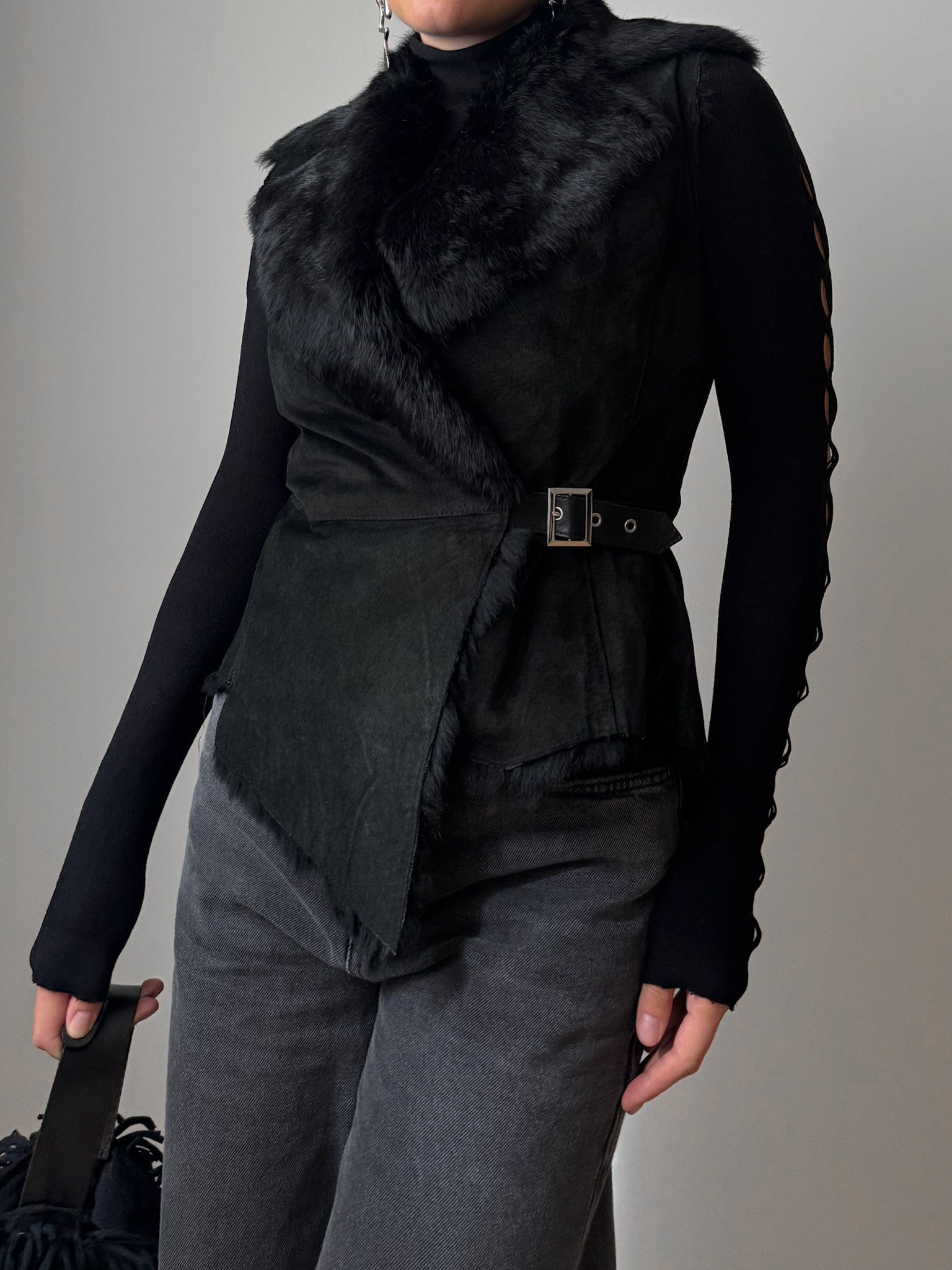 Real fur black vest
