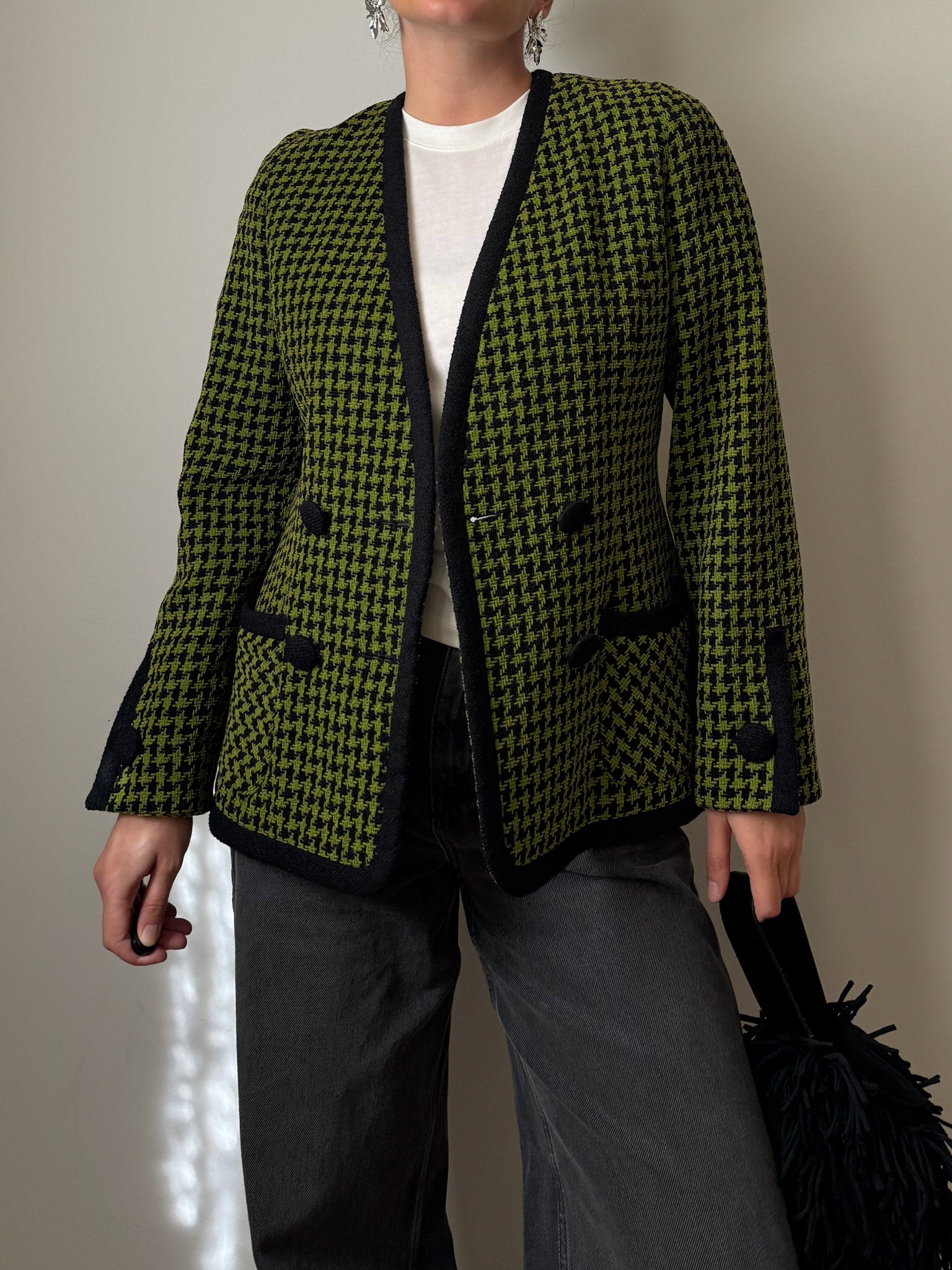 Pied de poule green and black jacket