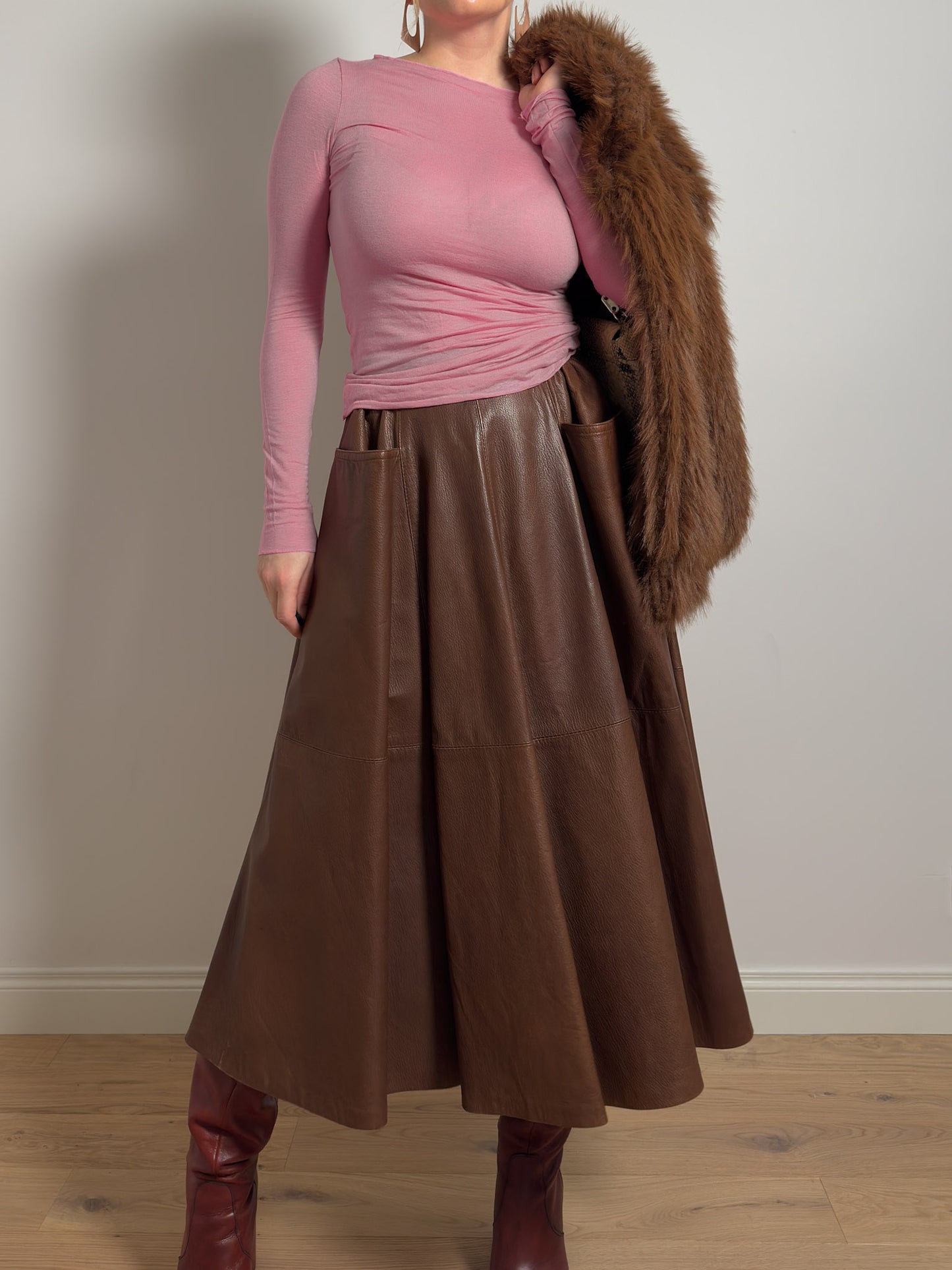 Real leather rust skirt