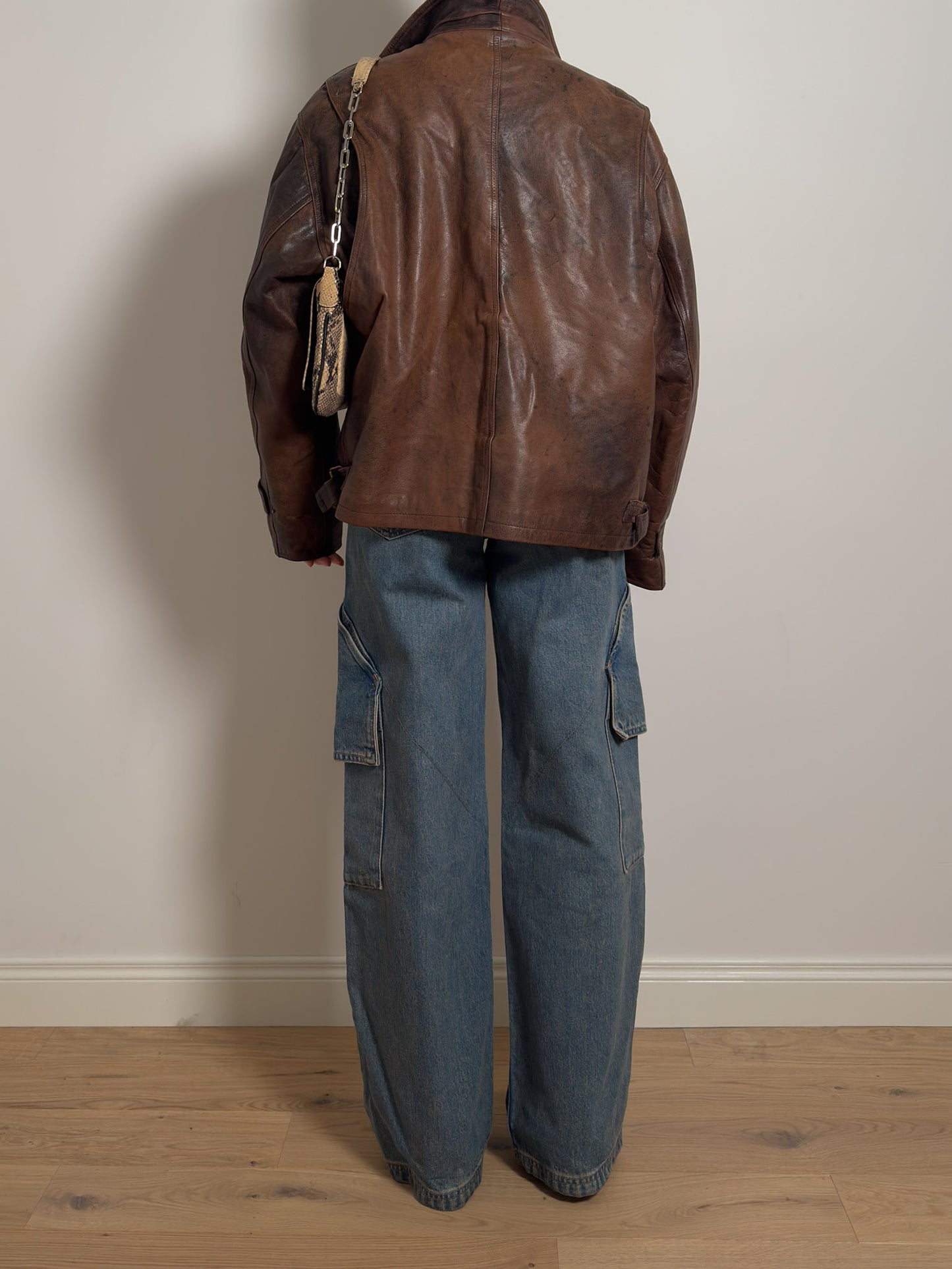 Real leather distressed jacket
