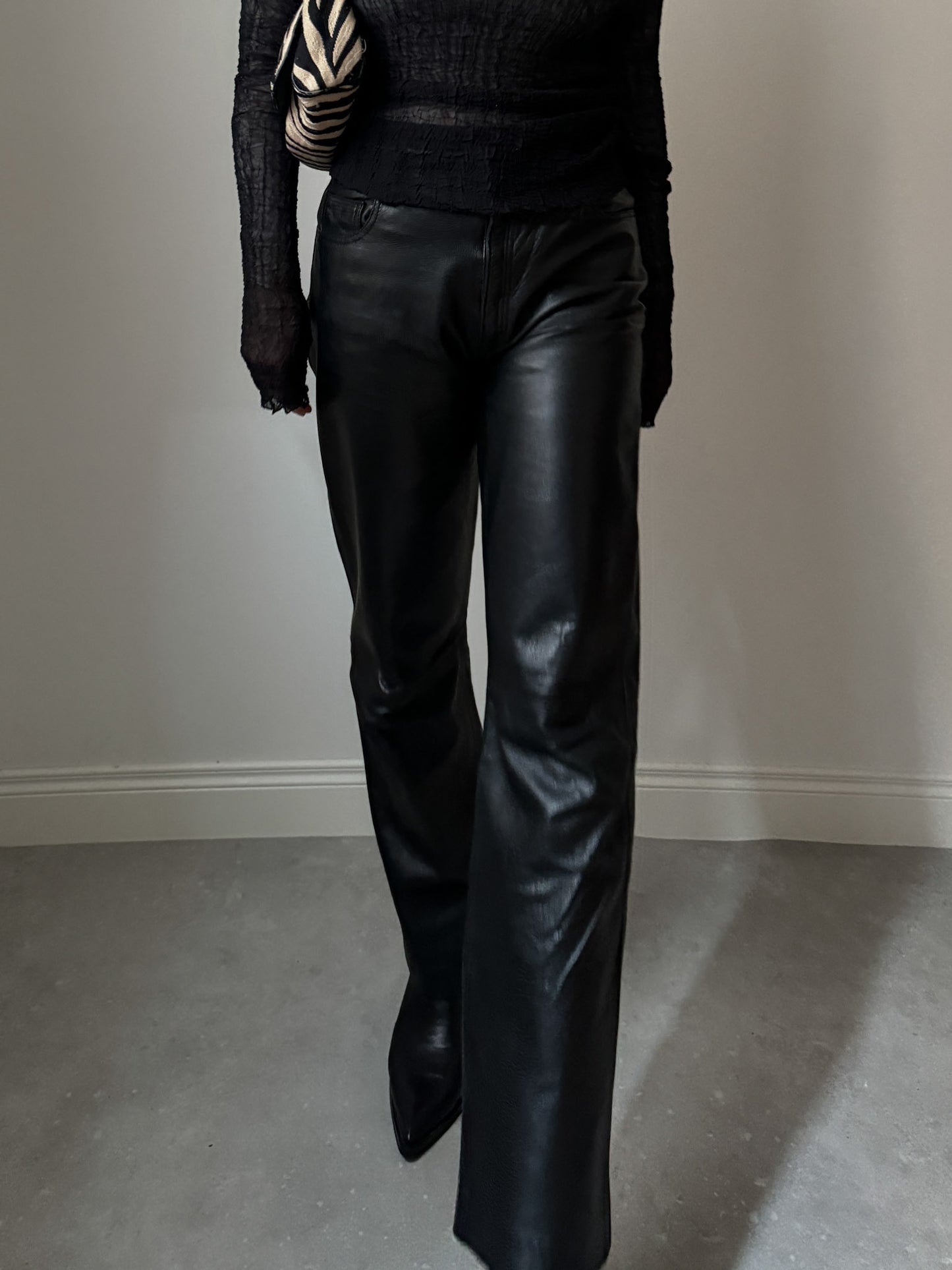 Real leather black pants