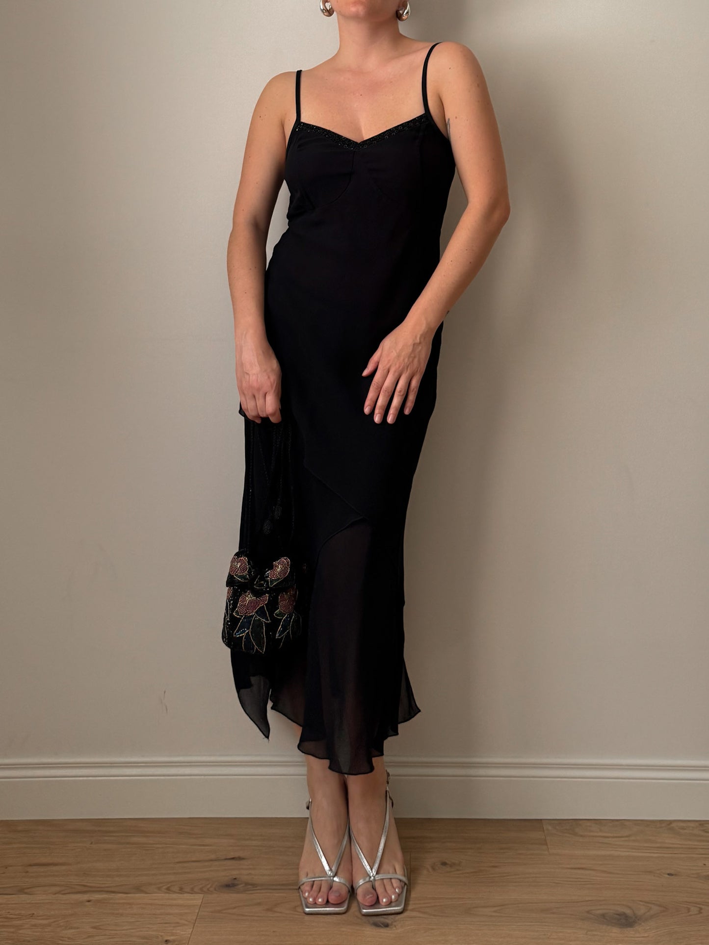 Viscose and sequin black dress