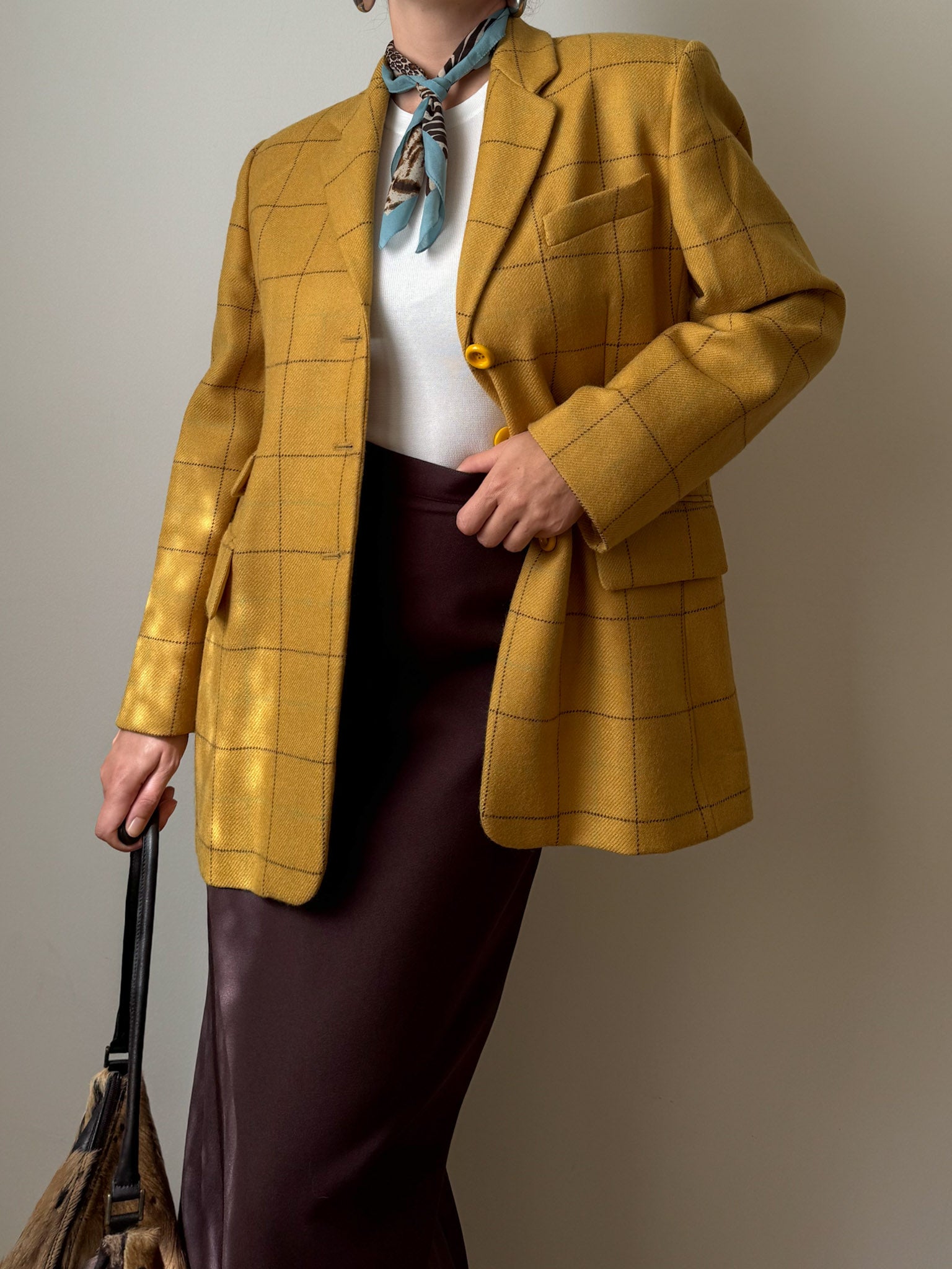 Pure wool check yellow blazer