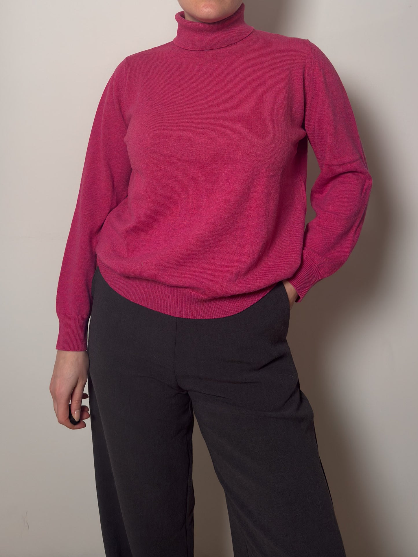 Pure new wool cyclamen turtleneck pull