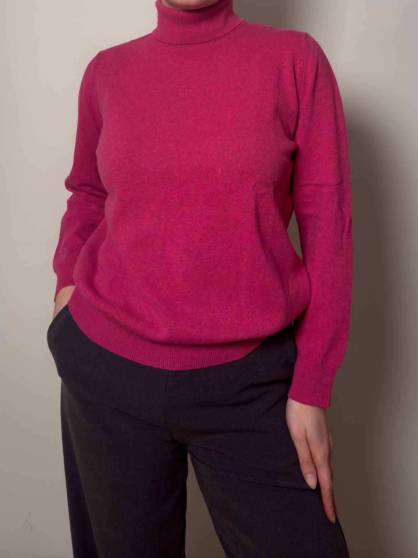 Pure new wool cyclamen turtleneck pull