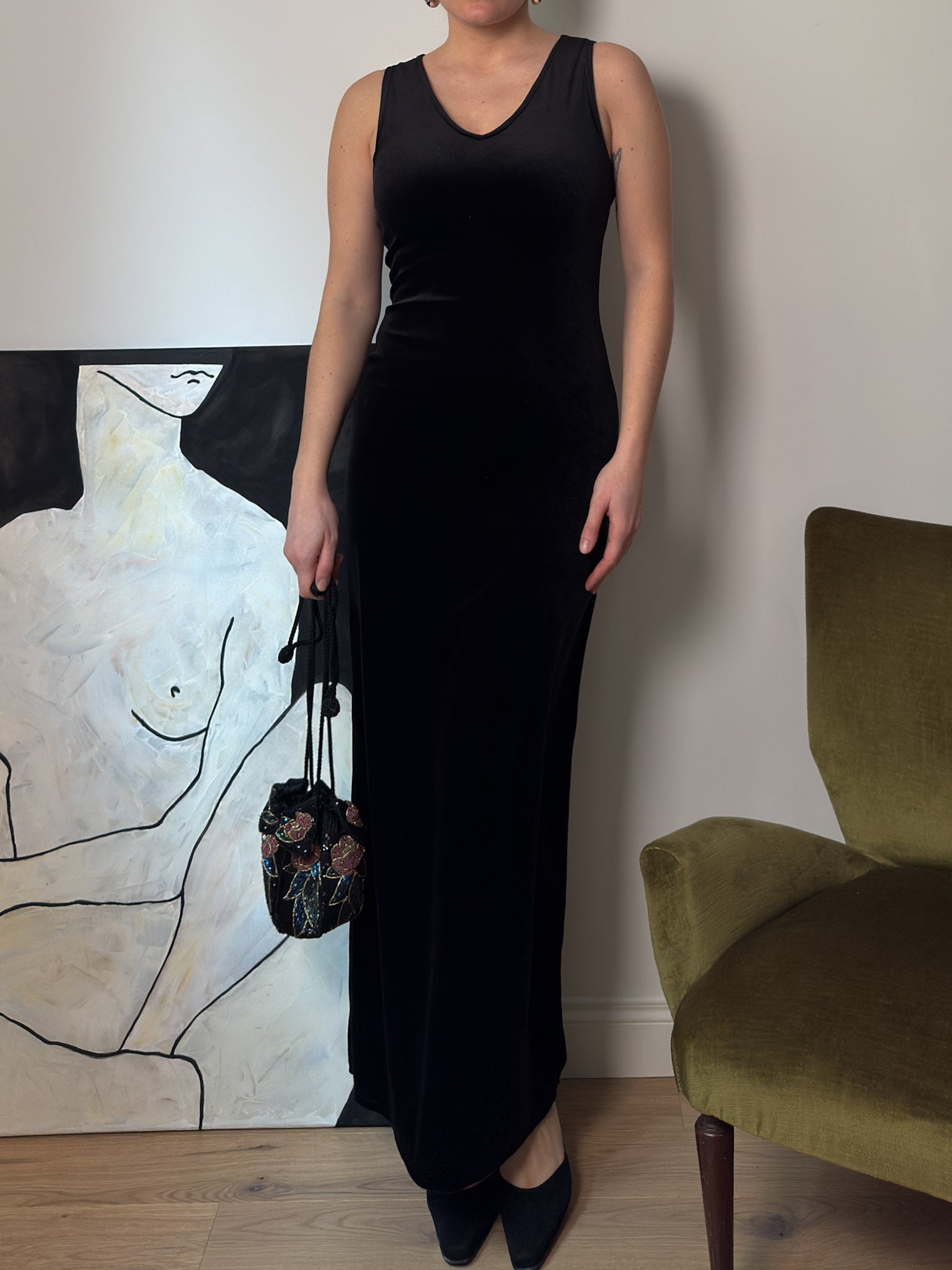 Velvet black long dress