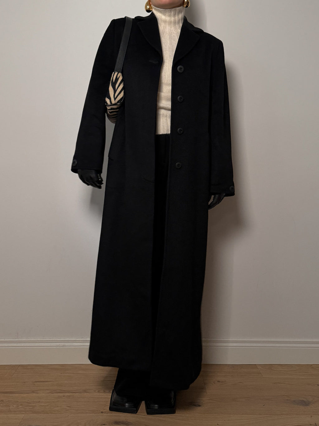 Pure camel hair black long coat