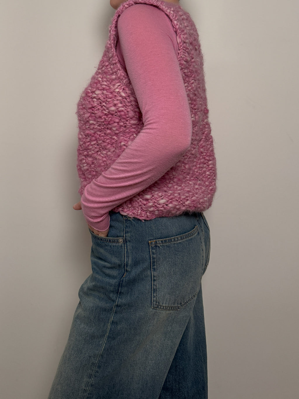Pure wool embroidered pink top