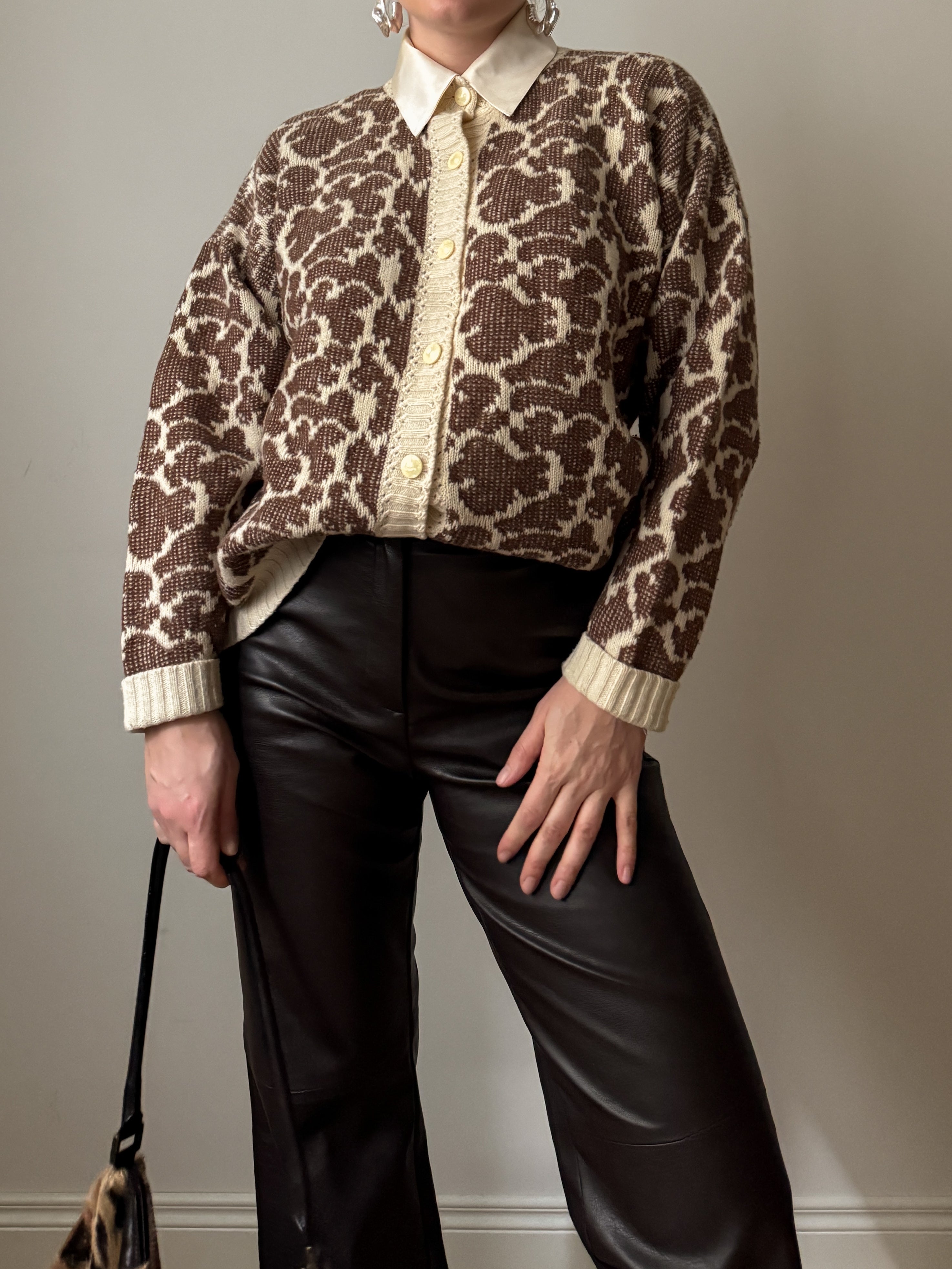 Wool blend animalier cardigan