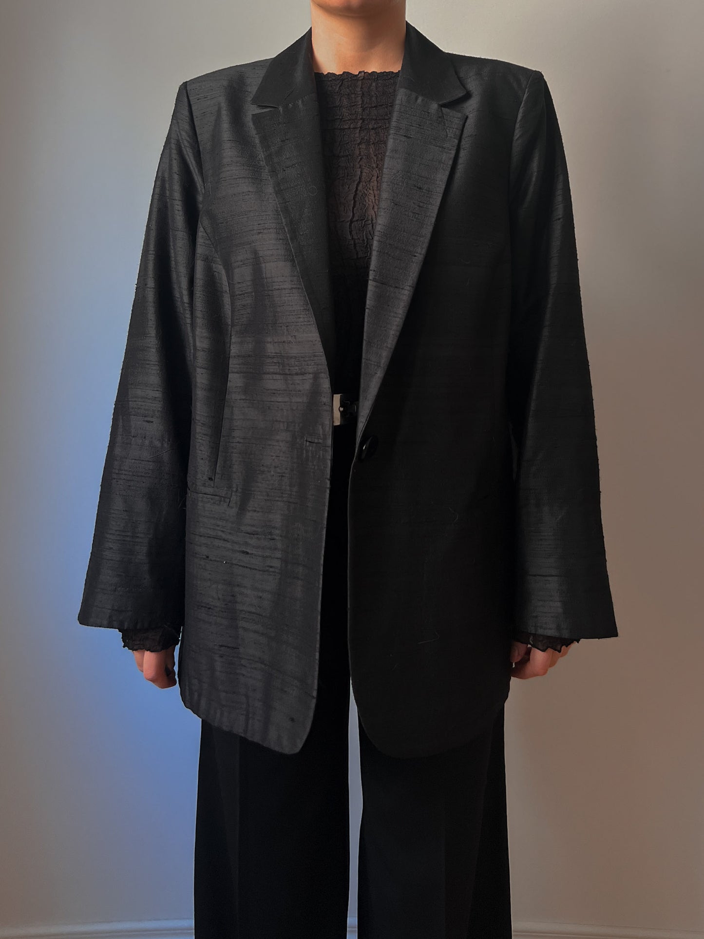 Shantung silk black blazer