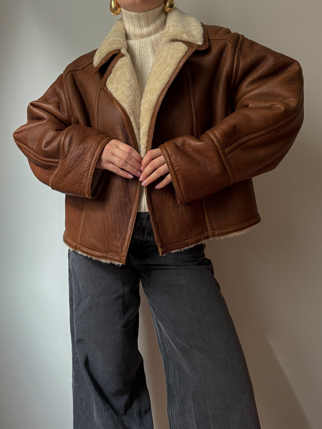 Cropped real shearling