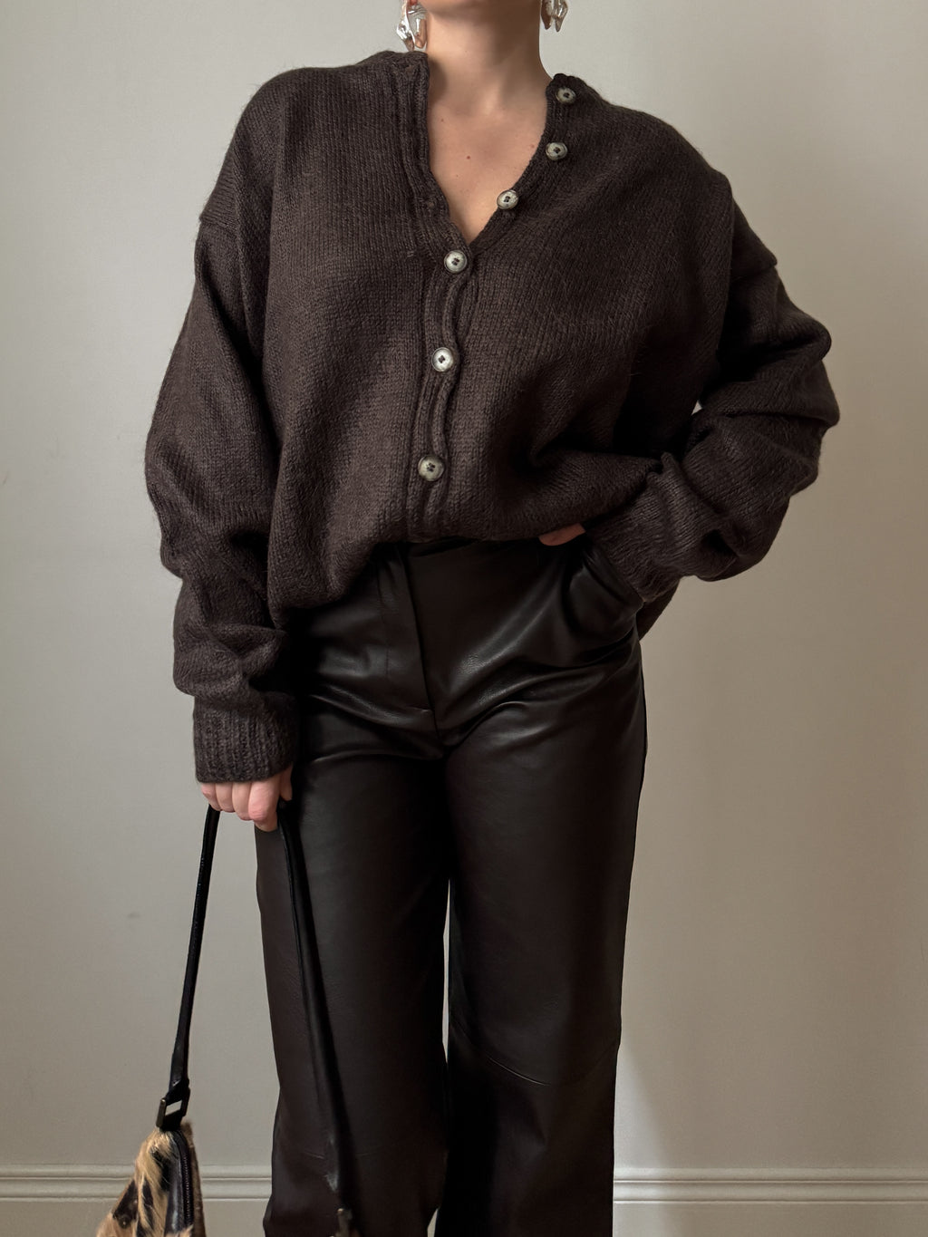 Pure wool embroidered brown cardigan