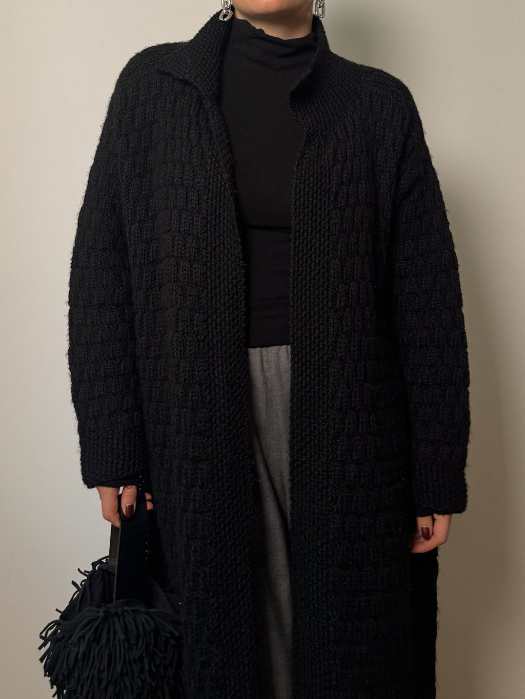 Pure wool embroidered maxi cardigan