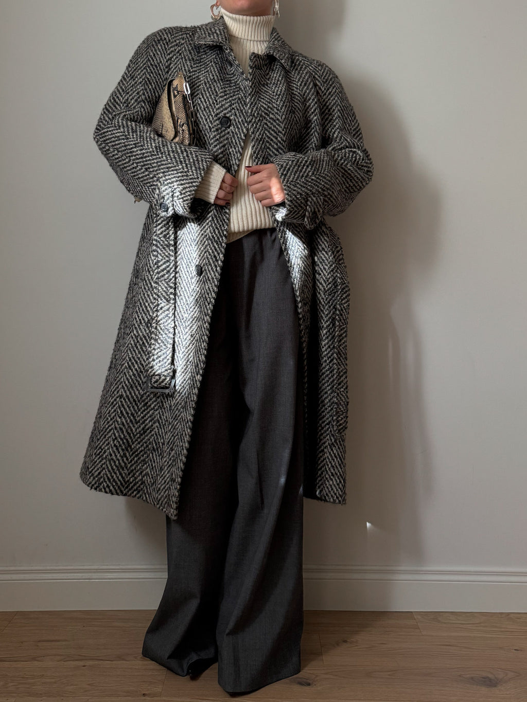 Pure wool herringobone coat