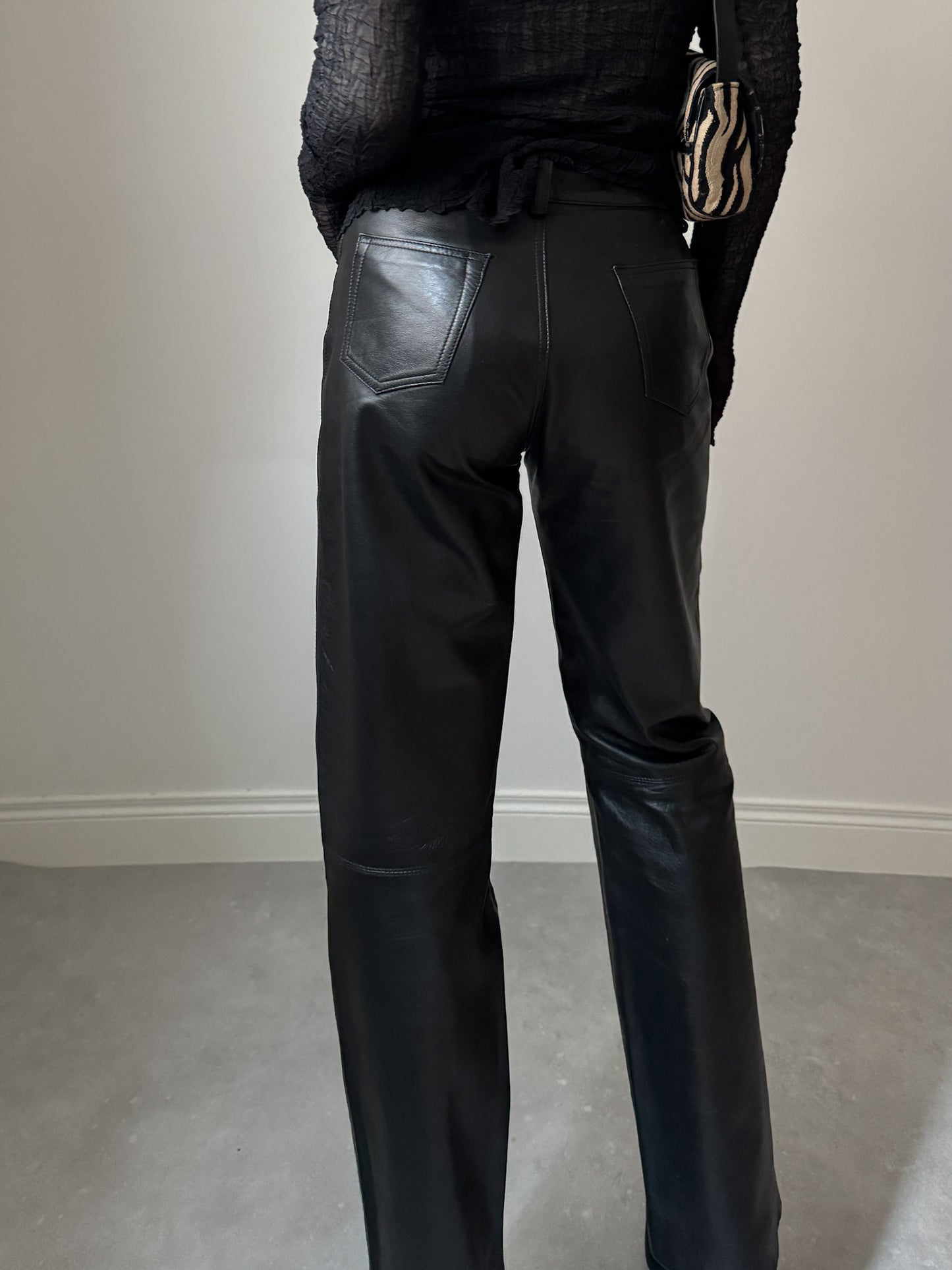 Real leather black pants