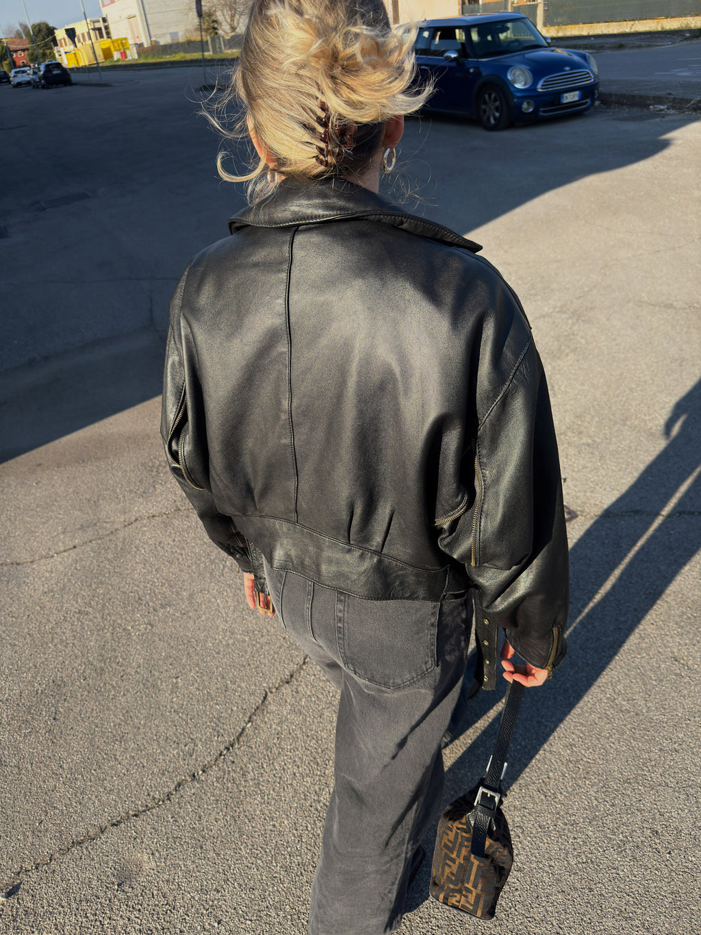 Genuin leather black bomber