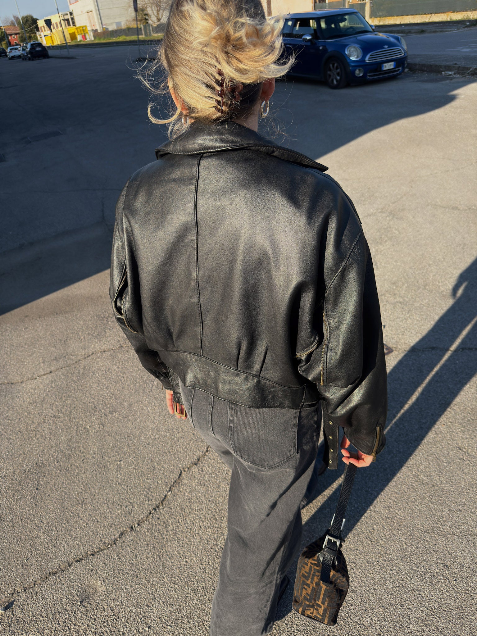 Genuin leather black bomber