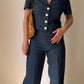 Pure linen blue denim suit