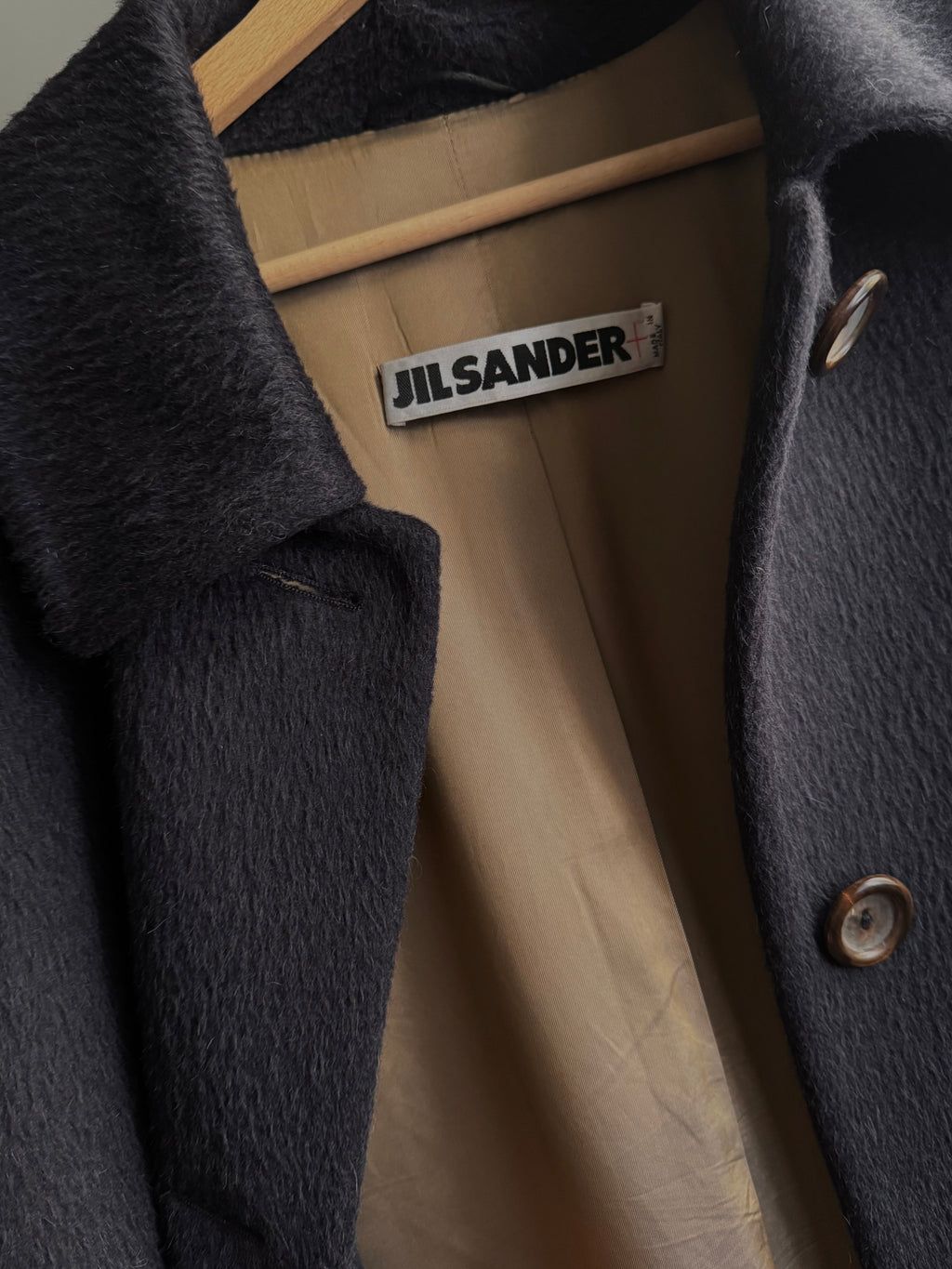 Gil Sander baby lama and wool blue coat