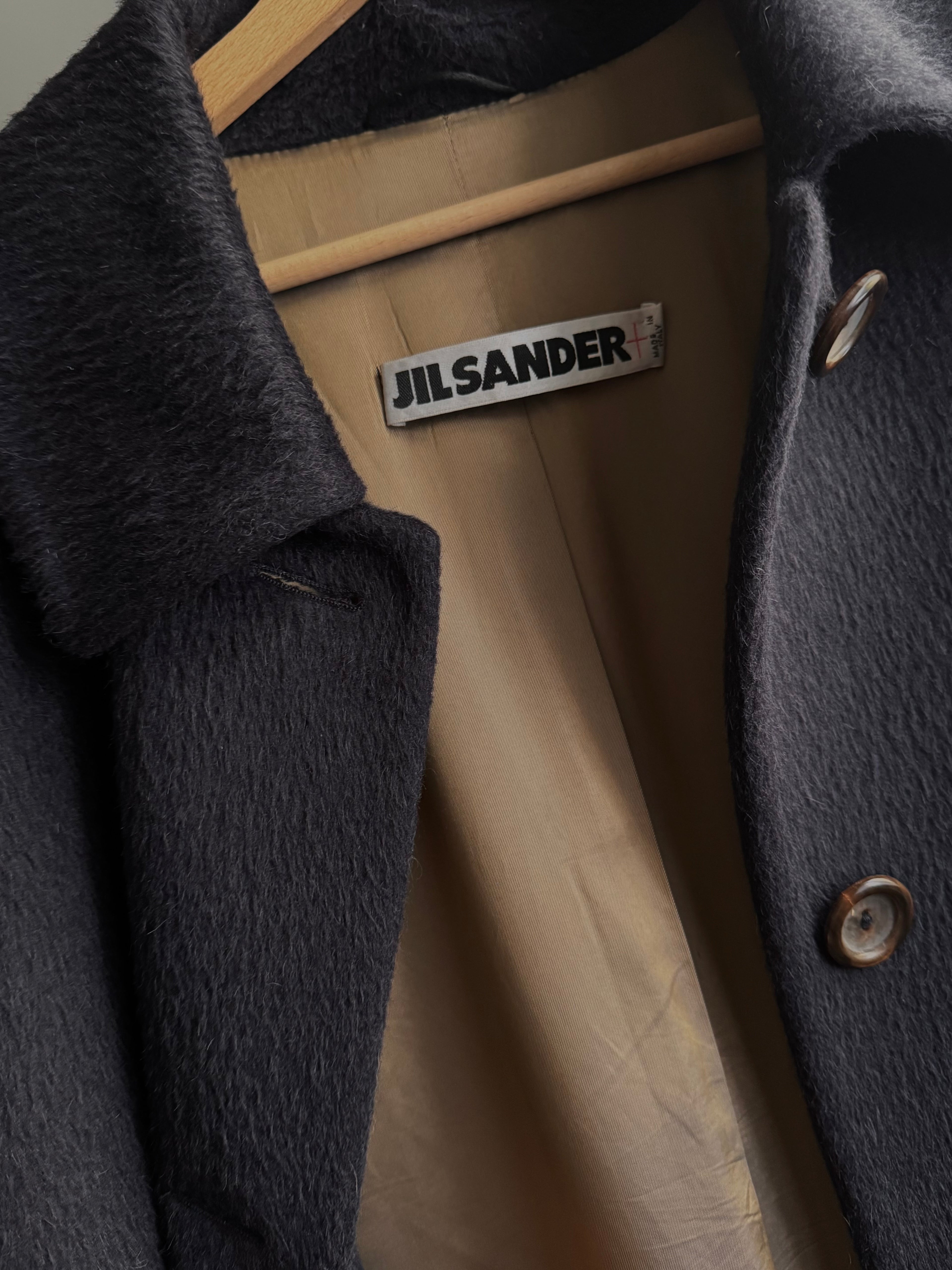 Gil Sander baby lama and wool blue coat
