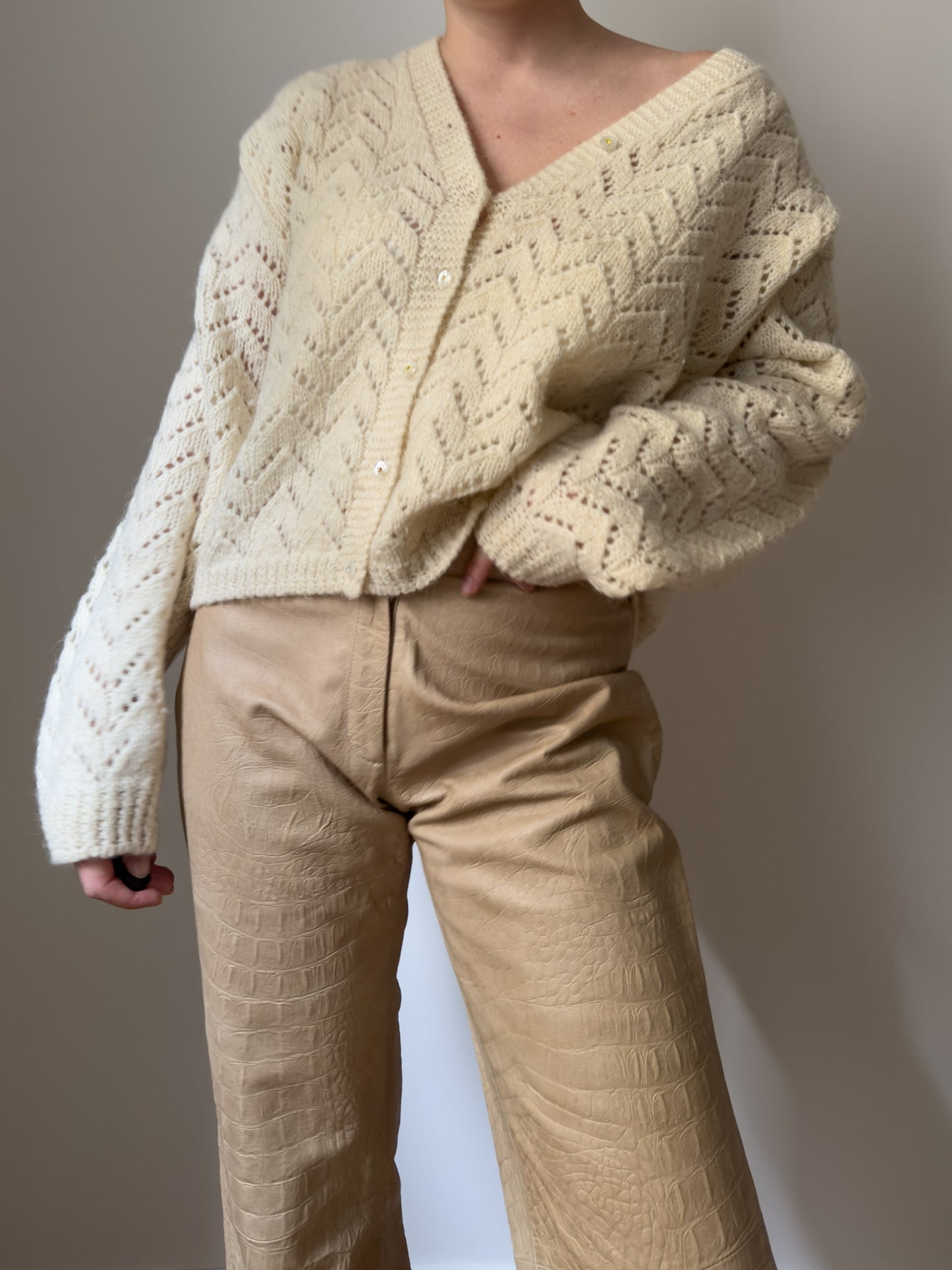 Pure wool embroidered ivory cardigan