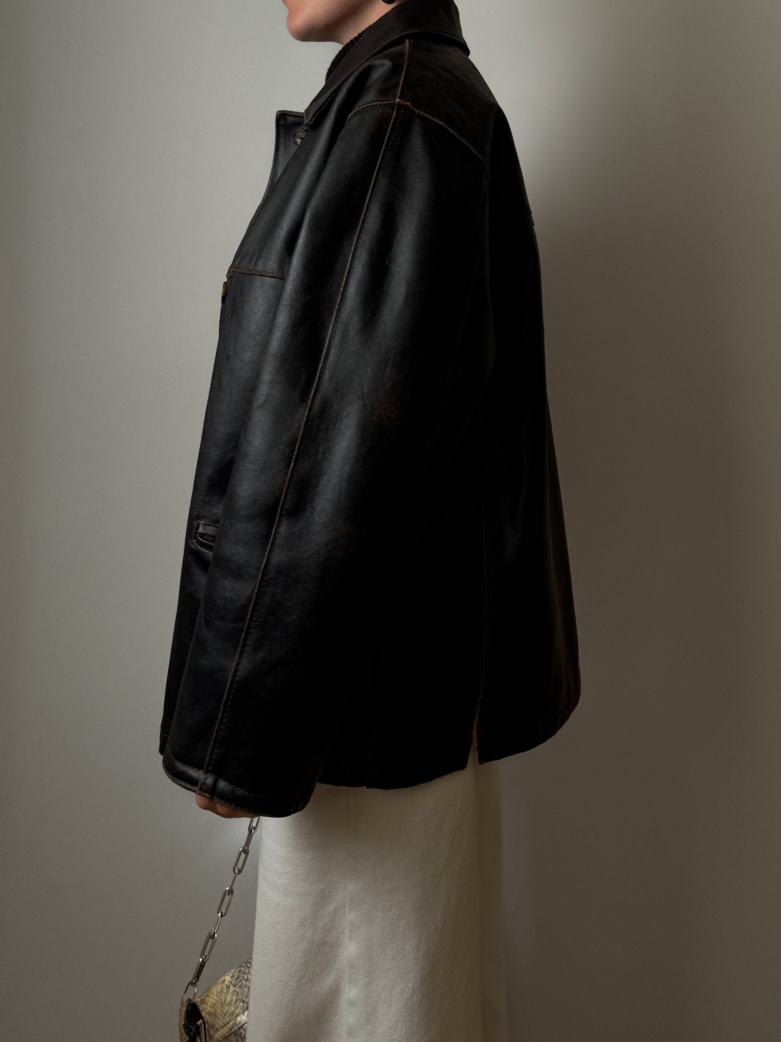 Real leather distressed jacket