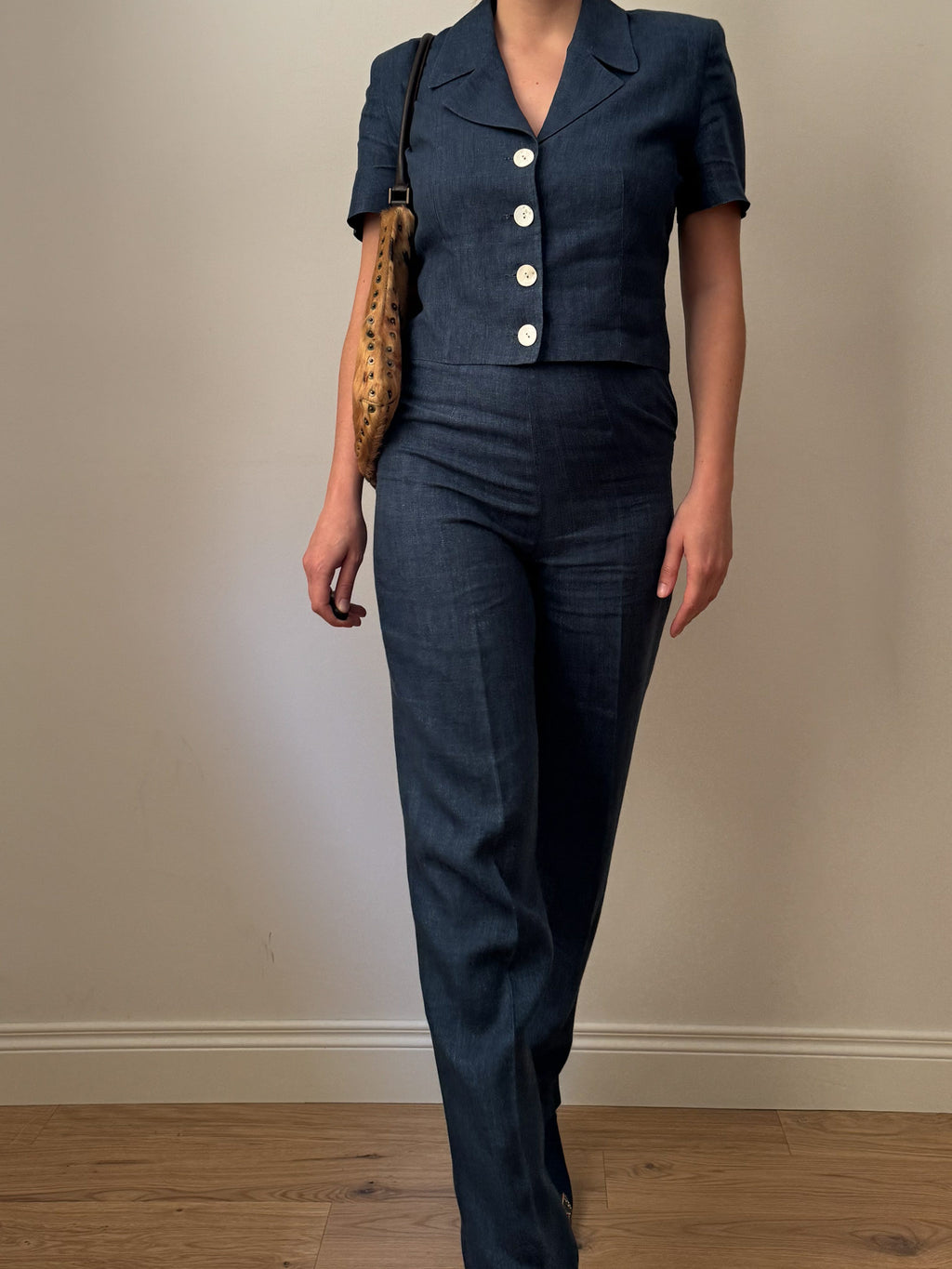 Pure linen blue denim suit