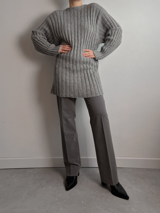 Pure wool grey long sweater