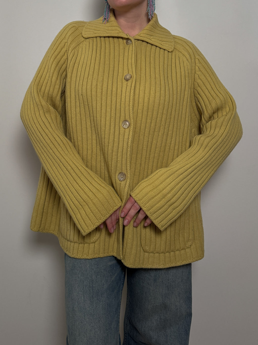 Pure virgin wool yellow cardigan