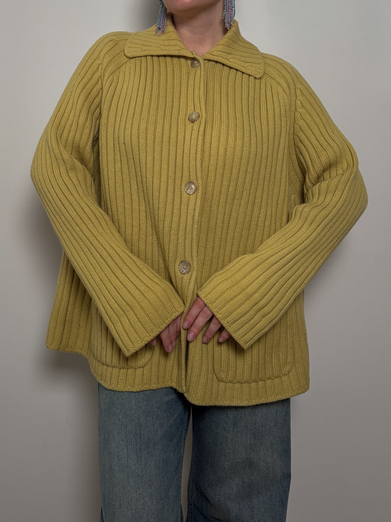 Pure virgin wool yellow cardigan