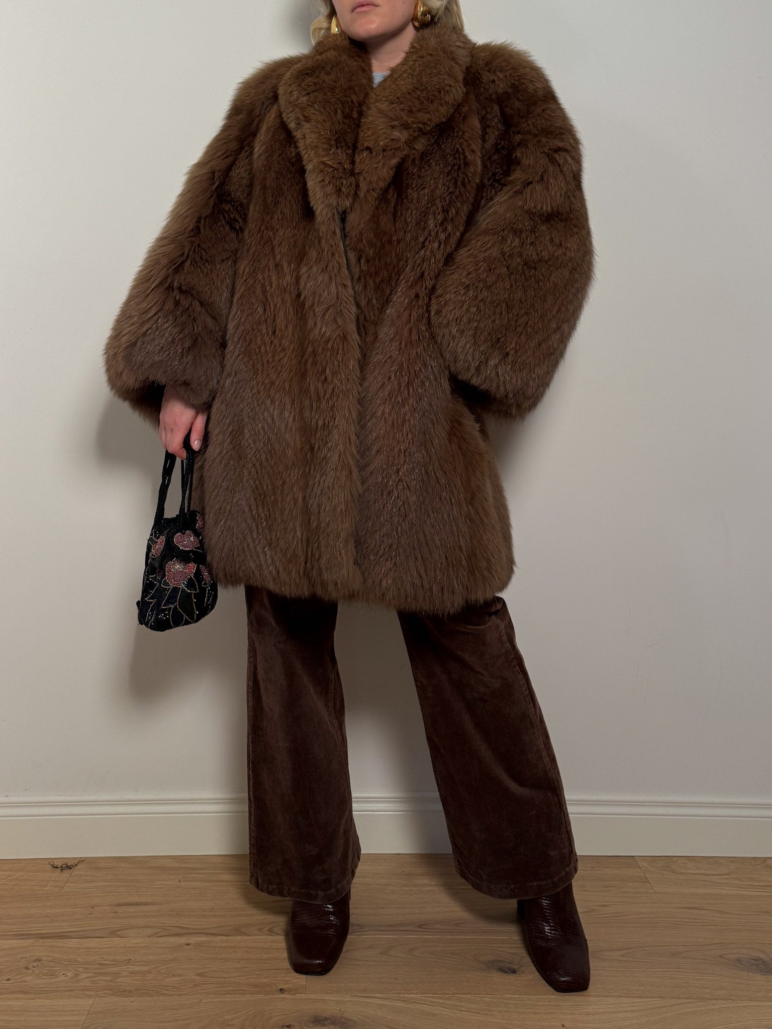 Real fur brown coat