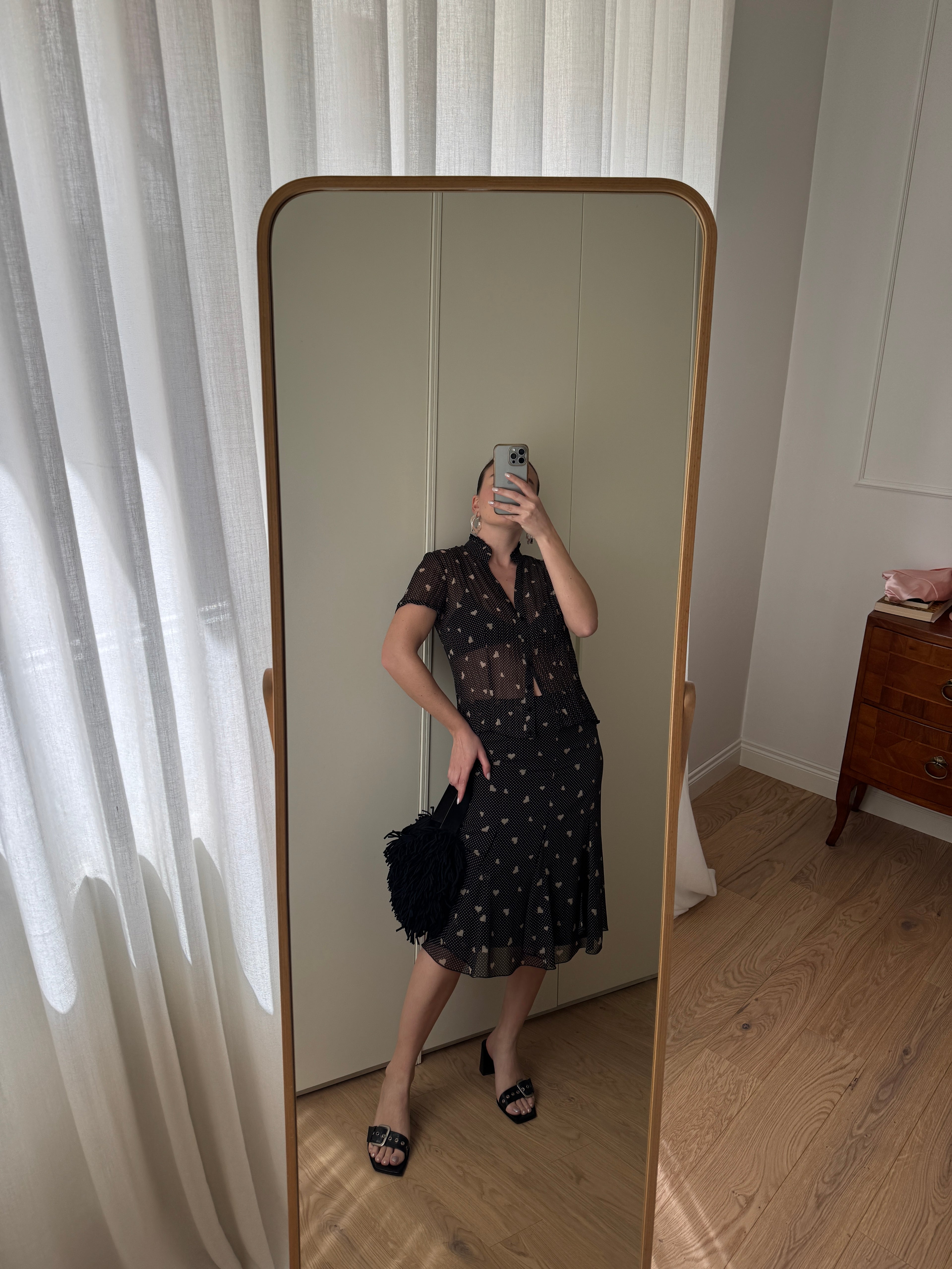 Set coordinato in pura seta a pois